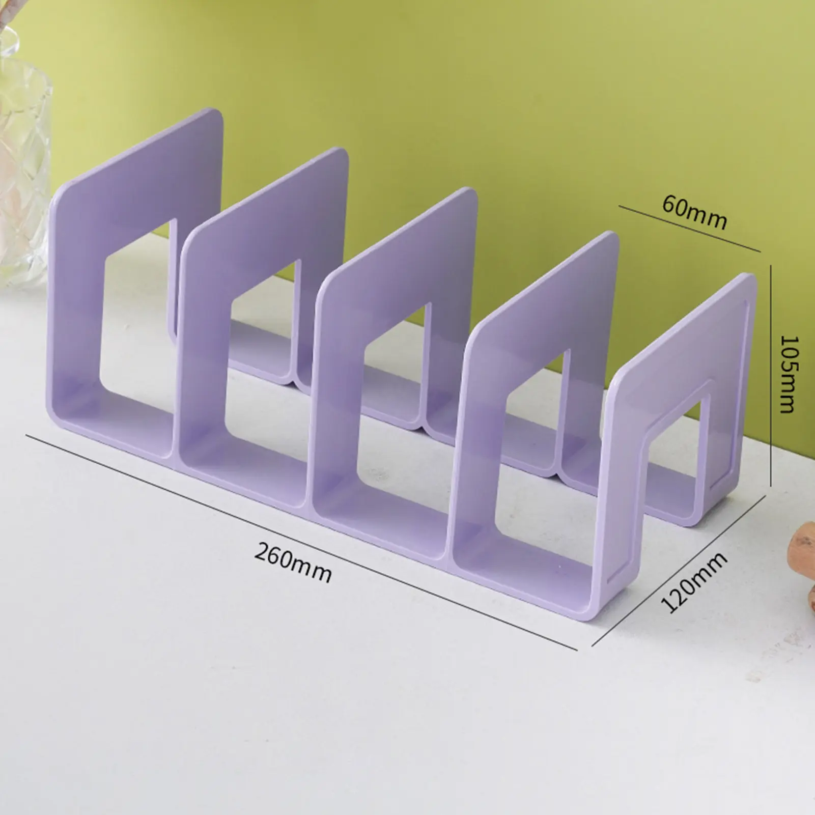 ABS Bookends Stand Bookshelf Divider Book Paper Files Storage Rack 4 Compartments Rack Book Organizer for Home Office Classroom