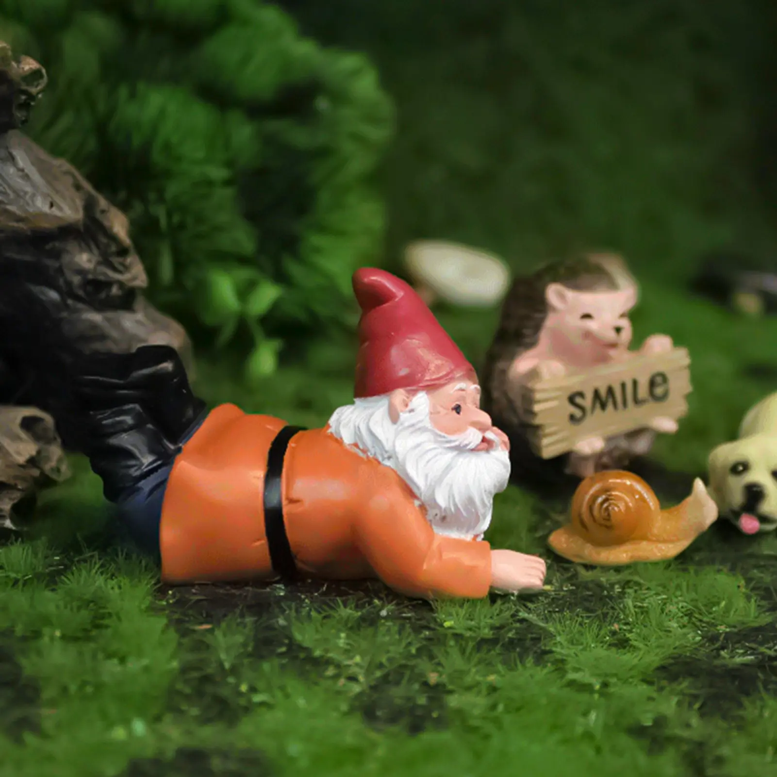 Yellow Green Gnome Lying Drunk Gnome Statue Fairy Garden Decorative Ornaments Flowerpot Landscape Outdoor Figurine Ornaments