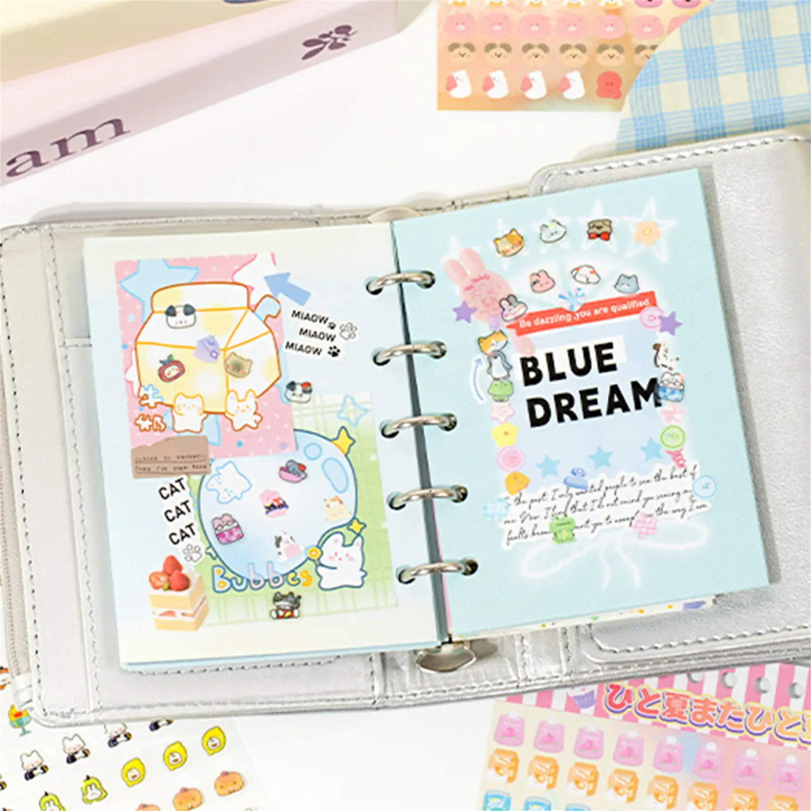 Vintage Aesthetic Die-cut Stickers Books Cute Dolls Cakes Cuisines Sticker Book Mini Multi-theme Stickers DIY Supplies Back