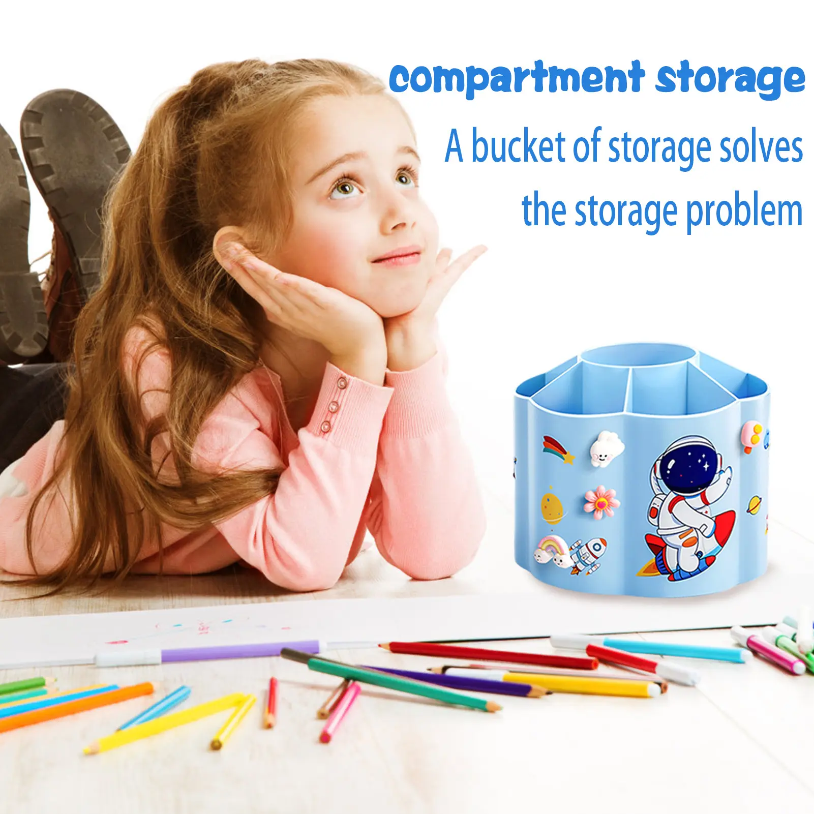 360 Rotating Pen Holder Diy Multifunctional Large-capacity Desk Storage Box Cosmetic Pen Student Stationery Children's Gifts