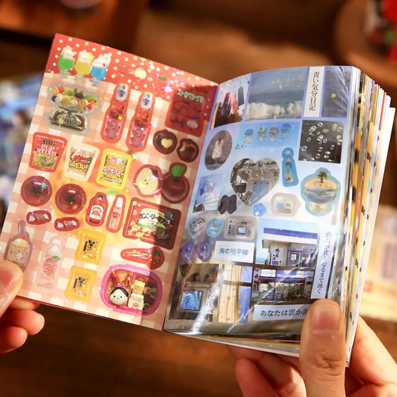 Stickers Book Kawaii Japanese Style Glitter Film Die-cutting Sticker Book Diy Handmade Scrapbook Aesthetic Stationery