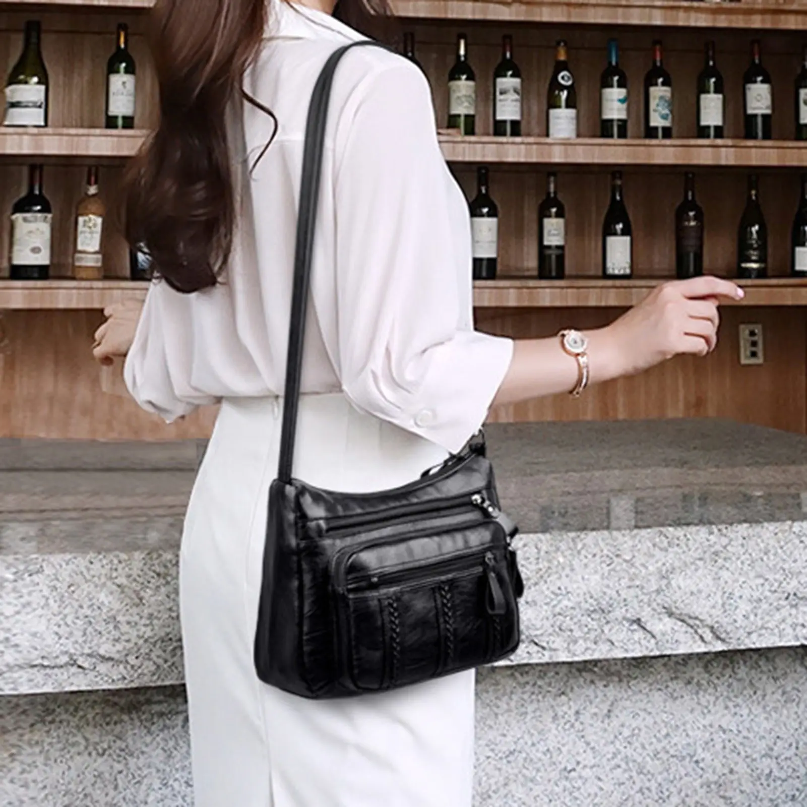 Women's Bag Pu Multi-layer Soft Leather Ladies Fashion Simple Shoulder Bag New Summer Bag Mother Shoulder Bag Crossbody Bag