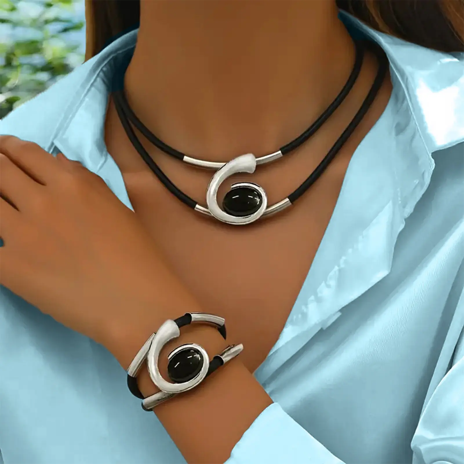Retro Necklace Bracelet Set Bohemian Spiral Acrylic Combination Female Amulet Party Accessories Gifts Adjustable Fit