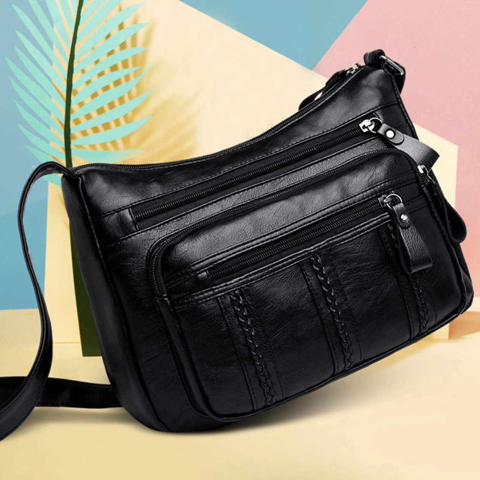 Women's Bag Pu Multi-layer Soft Leather Ladies Fashion Simple Shoulder Bag New Summer Bag Mother Shoulder Bag Crossbody Bag