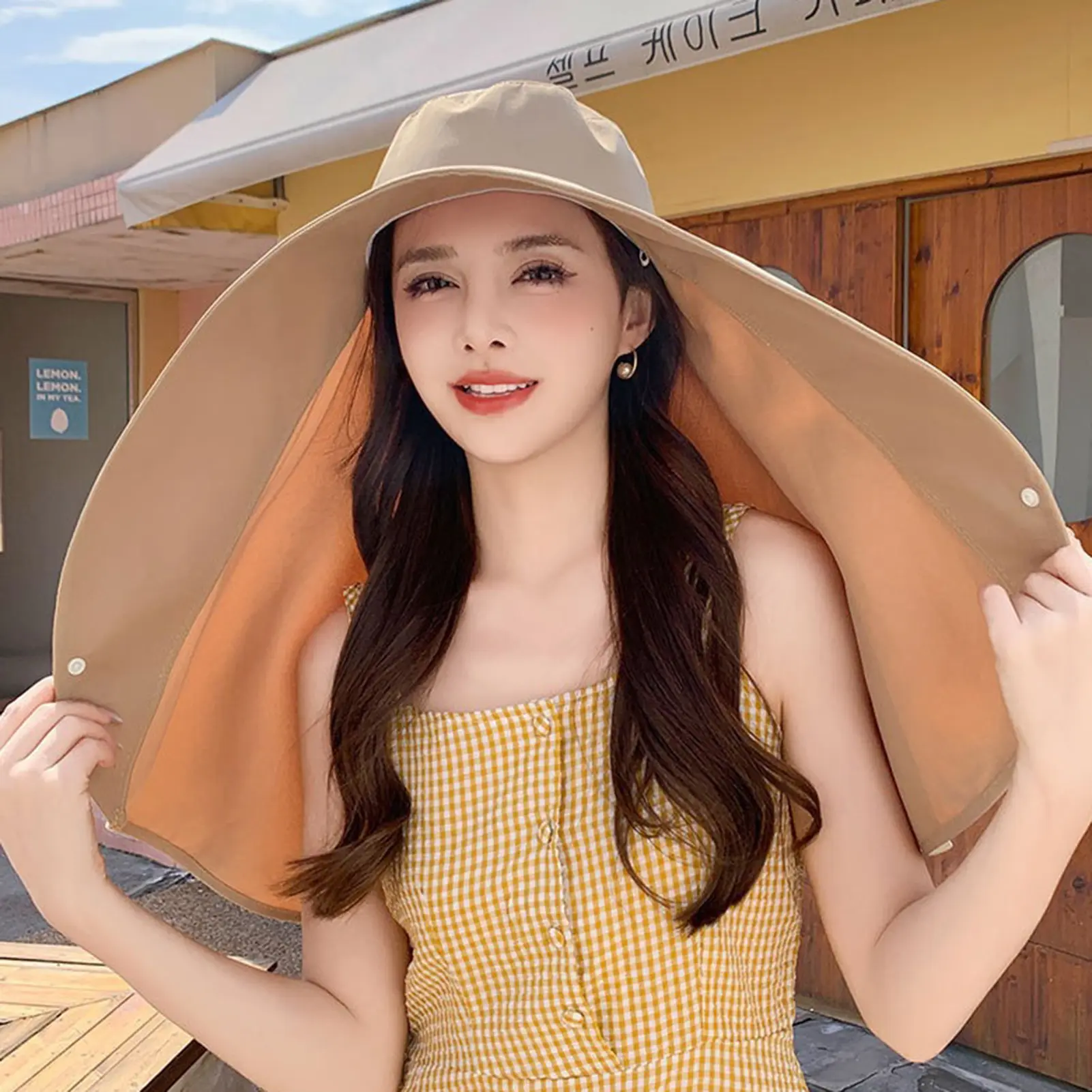 Women's Bucket Hat with Neck Cover Hat with Neck Cover Soild Breathable Wide Brim Hats for Travel Holiday Beach Playing