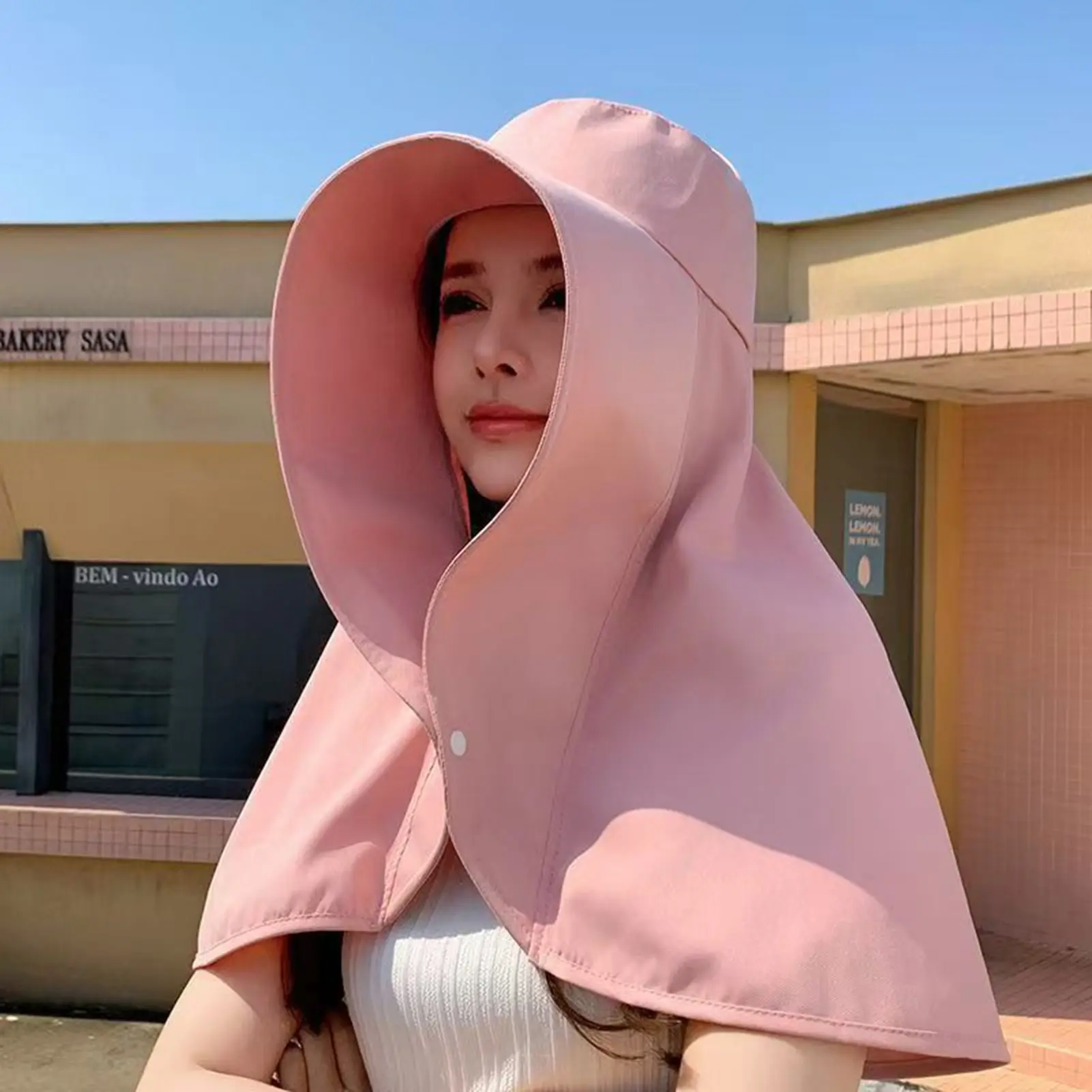 Women's Bucket Hat with Neck Cover Hat with Neck Cover Soild Breathable Wide Brim Hats for Travel Holiday Beach Playing