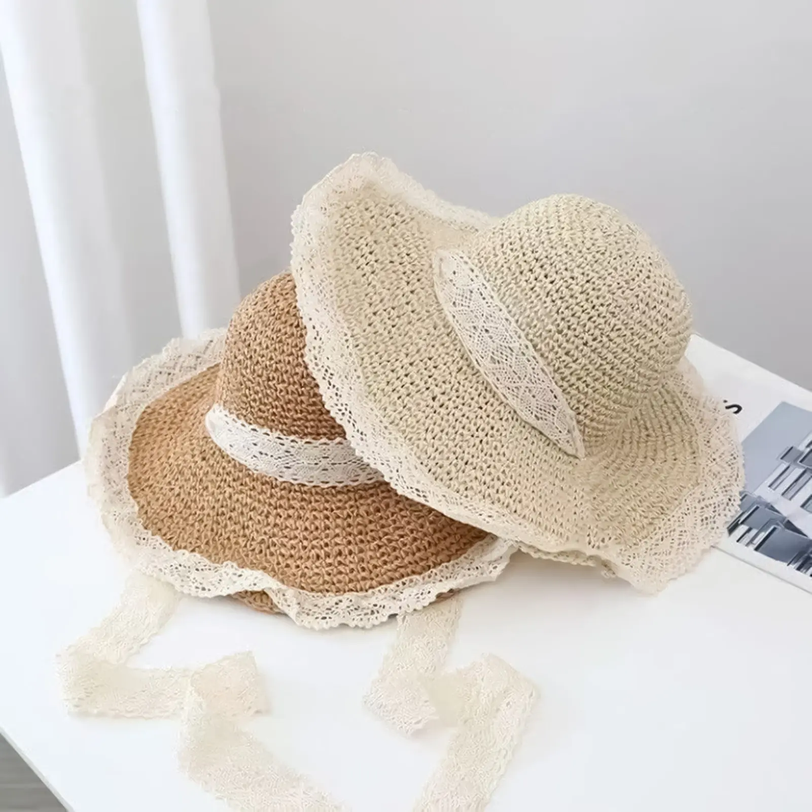 Women Summer Beach Sun Hat Women Wide Brim Summer Hat Portable Foldable Design Elegant Straw Hats for Pool Park Vacation Camping
