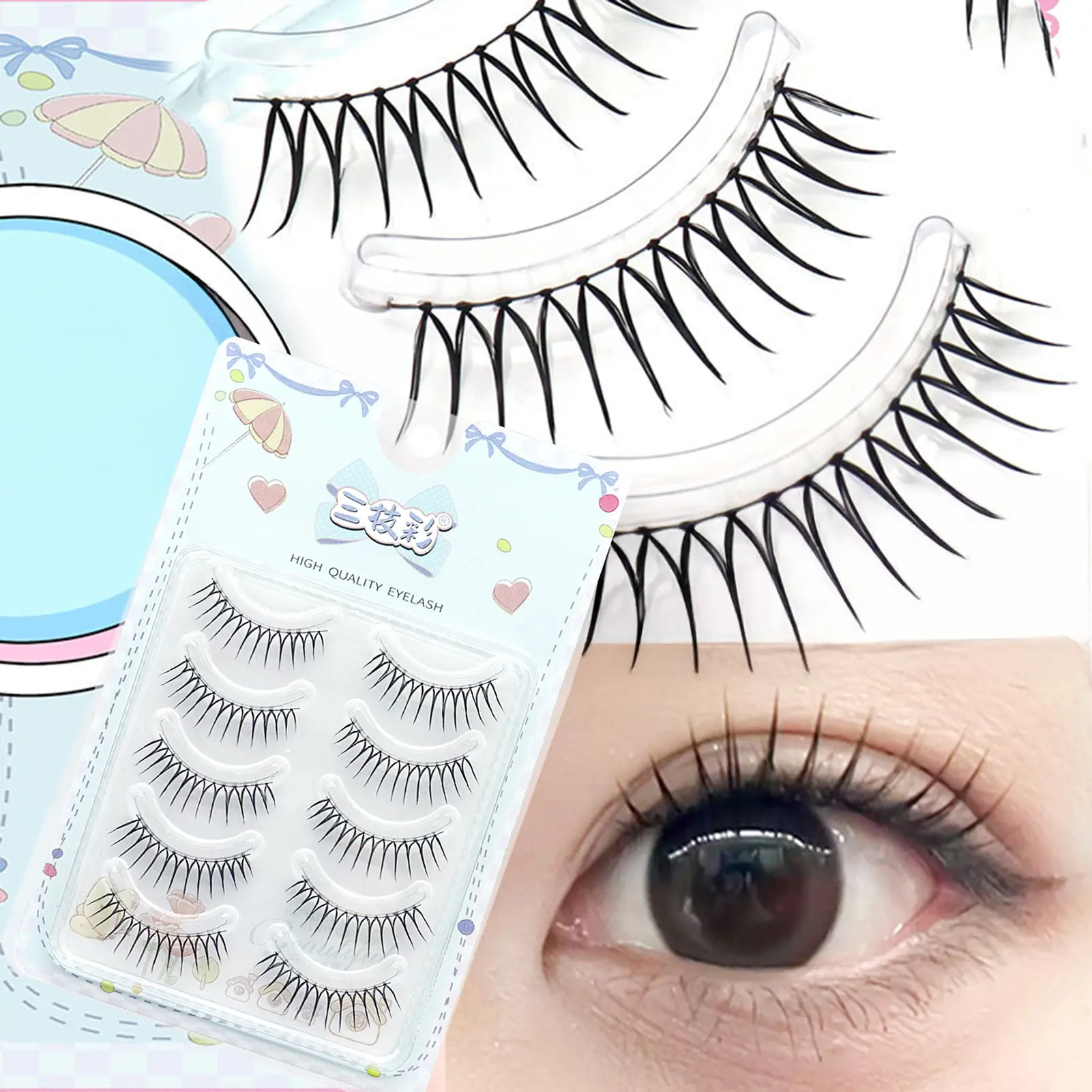 False Eyelashes U Shape Full Strip Lashes for Woman Black False Eyelashes for Enlarging Your Eyes Naturally Makeup Tools