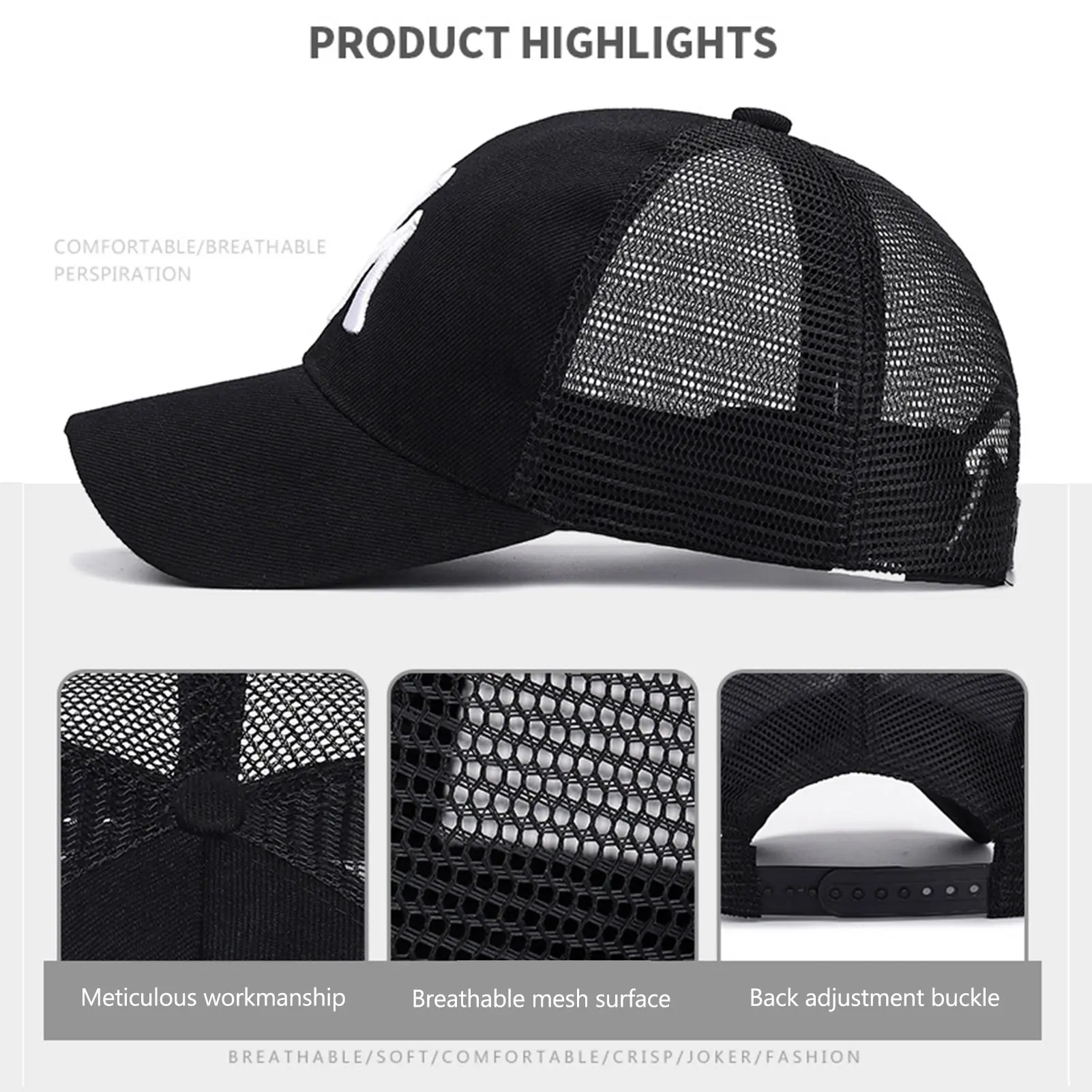 Letter Baseball Cap Embroidered Camouflage Spring And Autumn Outdoor Net Hat Adjustable Leisure Hat Sun Protection Hat