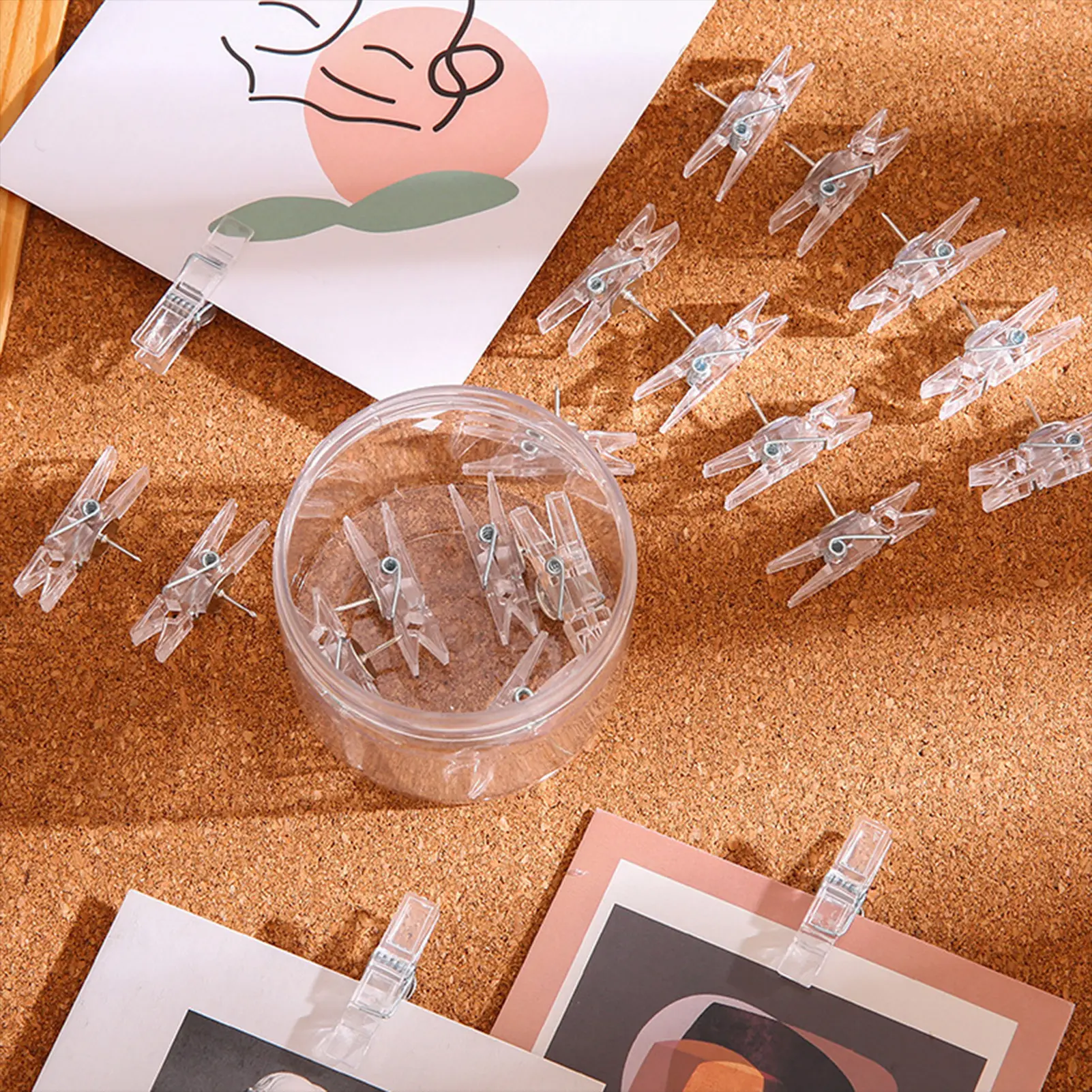 20Pcs Multifunctional Clip Thumbtack Cork Transparent Plastic Home Photo Wall Decoration Clip Transparent Felt Nails Metal