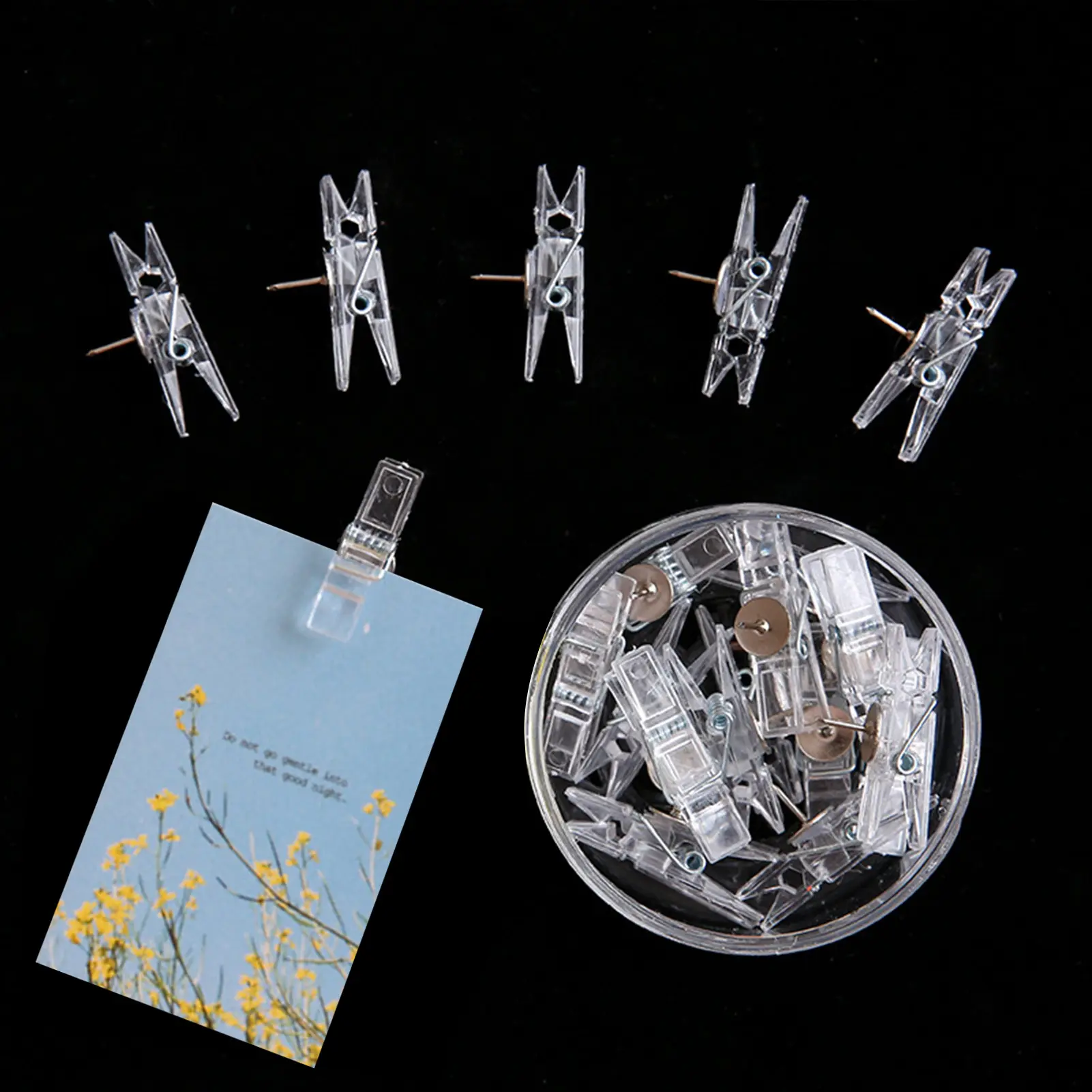 20Pcs Multifunctional Clip Thumbtack Cork Transparent Plastic Home Photo Wall Decoration Clip Transparent Felt Nails Metal