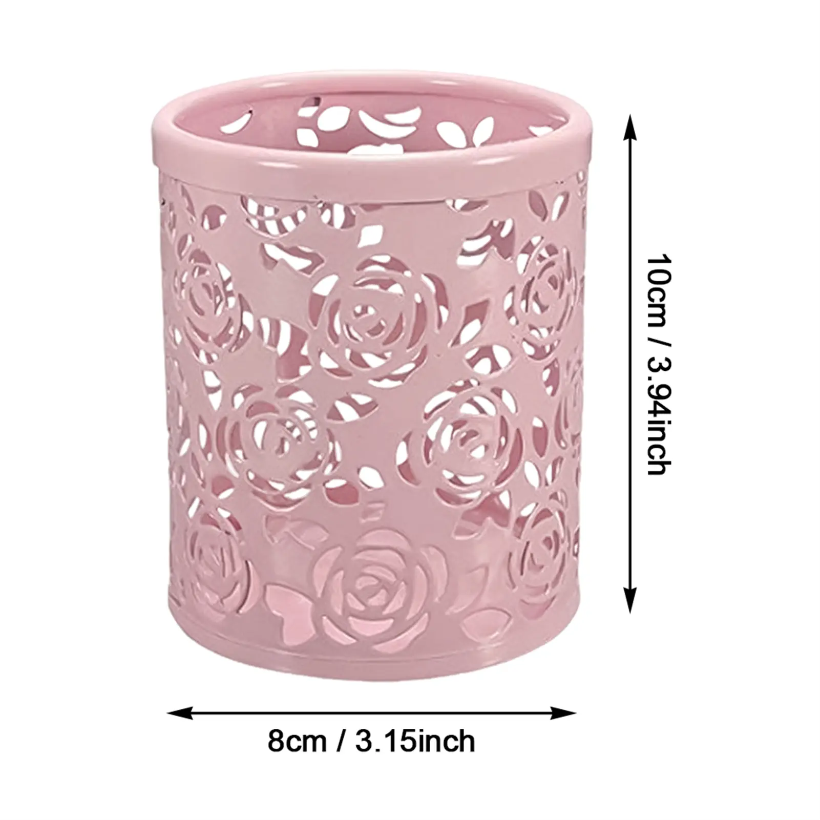 1pc Creative Hollow Rose Pattern Pen Pot Holder Flower Fashion Desktop Cup Makeup Brush Container For Office Home Decoration
