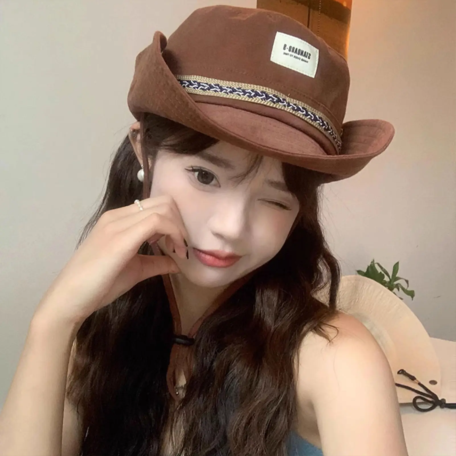 Cowboy Hat Fisherman Hat Summer Hiking Fisherman Hat Ethnic Style Breathable Summer Bucket Hats for Travel Riding
