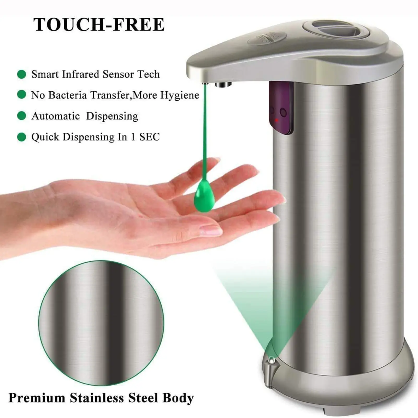 Touchless Soap Dispenser Antibacterial Hand Washing Tool Stainless Steel Automatic Induction Soap Dispenser for Home Hotel