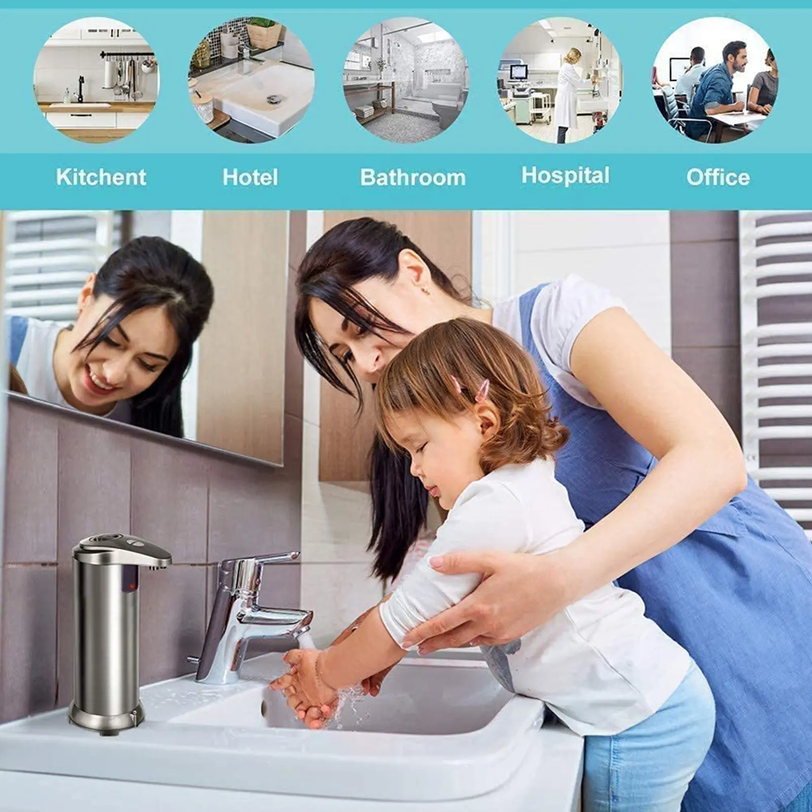 Touchless Soap Dispenser Antibacterial Hand Washing Tool Stainless Steel Automatic Induction Soap Dispenser for Home Hotel