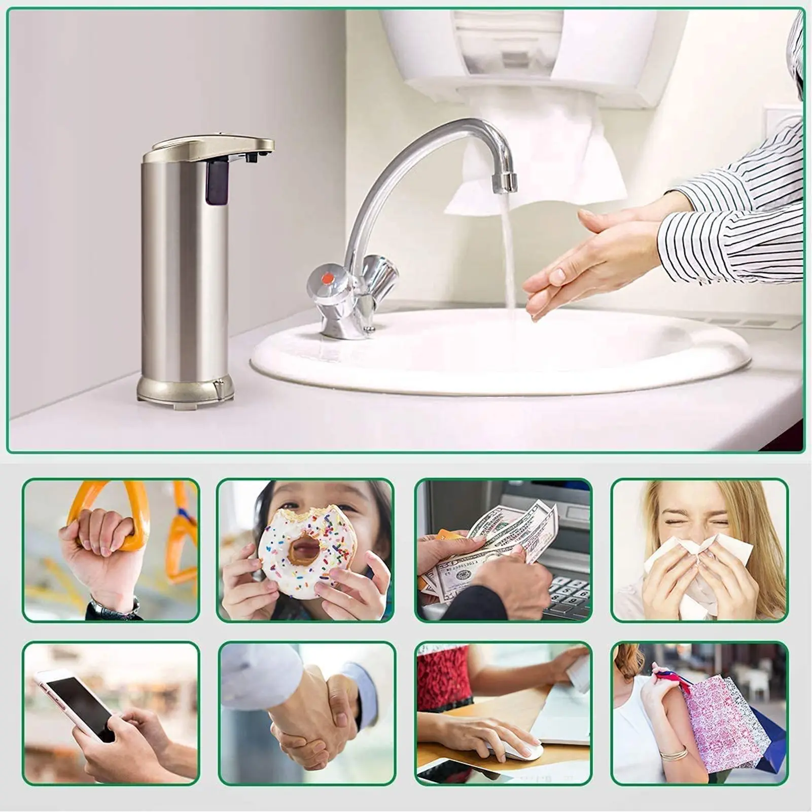 Touchless Soap Dispenser Antibacterial Hand Washing Tool Stainless Steel Automatic Induction Soap Dispenser for Home Hotel