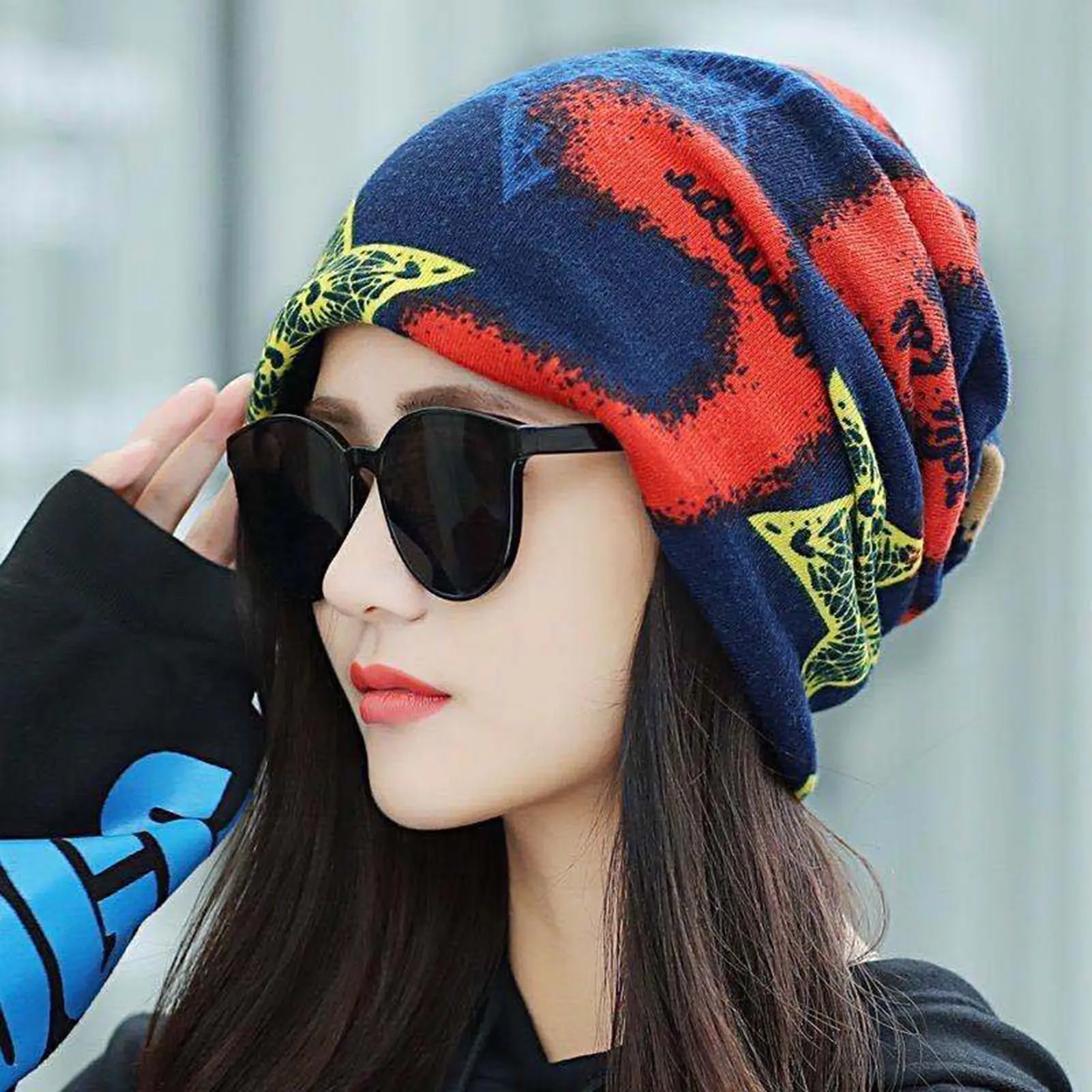 Fashion Women Spring Autumn Slouchy Beanie Hat Letters Print Ponytail Beanies Breathable Pile Hat for Women and Teen Girls