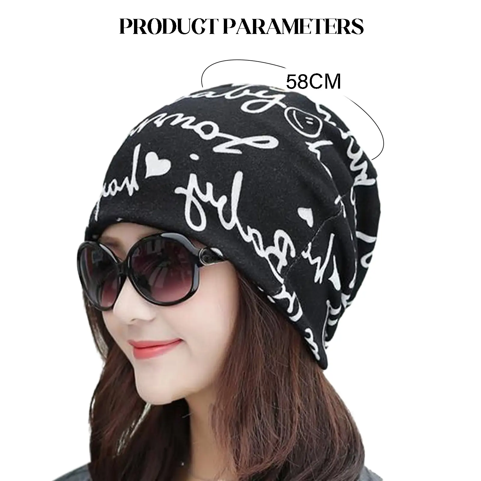 Fashion Women Spring Autumn Slouchy Beanie Hat Letters Print Ponytail Beanies Breathable Pile Hat for Women and Teen Girls