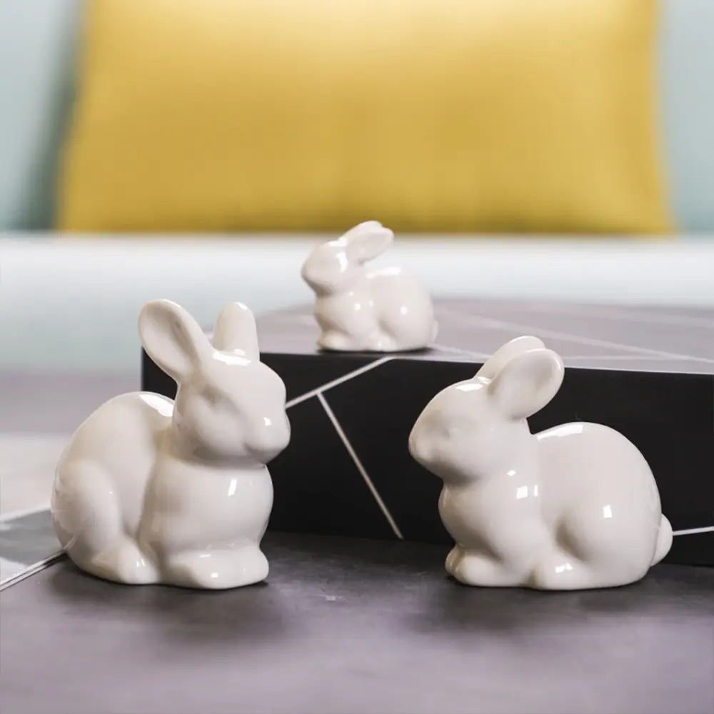1/3pcs Ceramic Rabbit Figurine Miniature Mosse Landscape DIY Crafts Accessories Cute Bunny Figure Easter Home Decorations