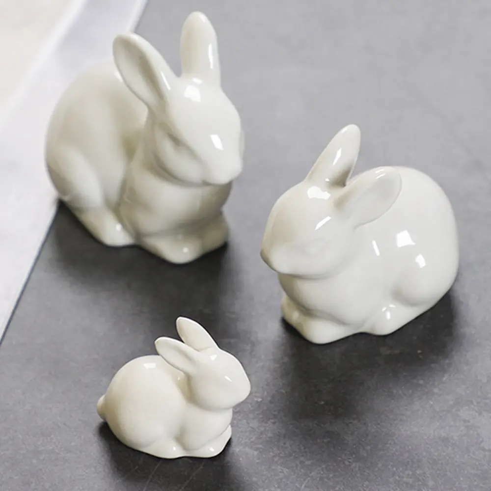 1/3pcs Ceramic Rabbit Figurine Miniature Mosse Landscape DIY Crafts Accessories Cute Bunny Figure Easter Home Decorations