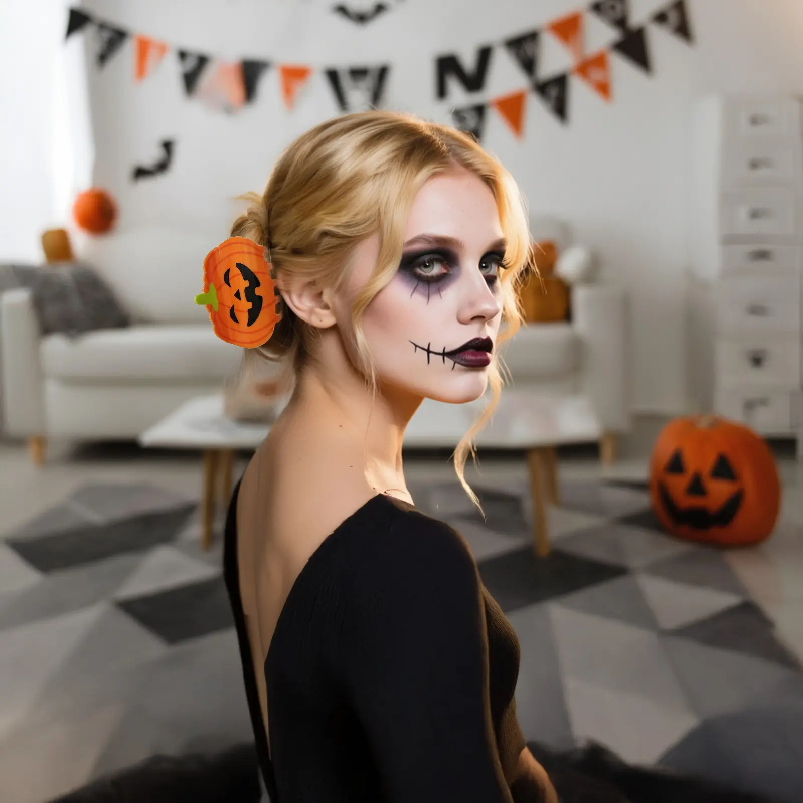 Halloween Pumpkin Shark Hair Clips Halloween Strong Hold Cute Hair Accessories For Women Girls Ponytail Holders Hairpin