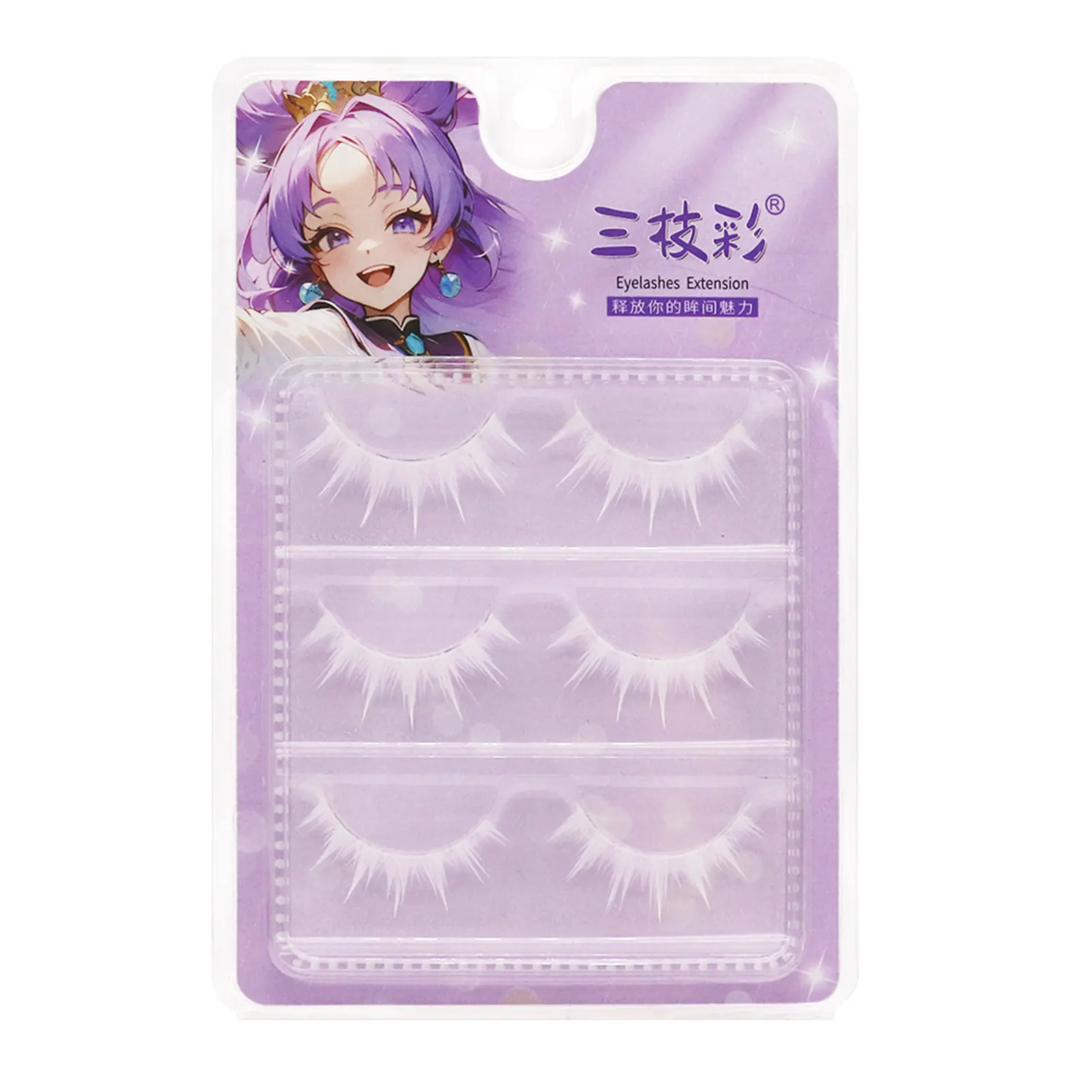 3 Pair White Anime Eyelashes 3D Fluffy Dramatic Colored Lashes for Cosplay Party Stage Cosmetic Makeup Supplies
