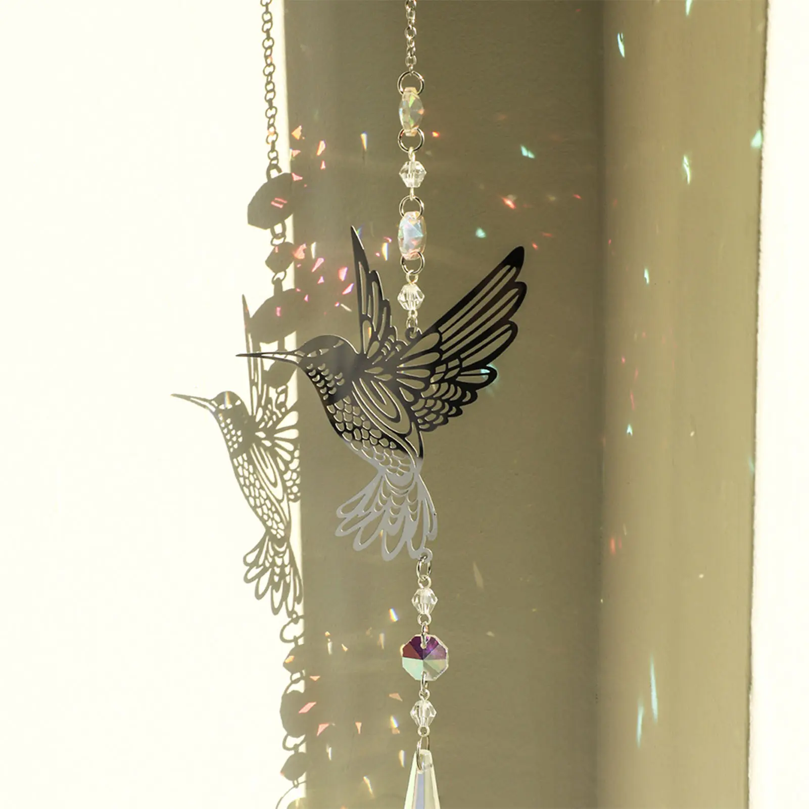 Wind Chimes Brass Rainbow Pendant Sun Catcher Colored Glass Wind Chimes Home Garden Decorative Crystal Pendant Easy To Hang