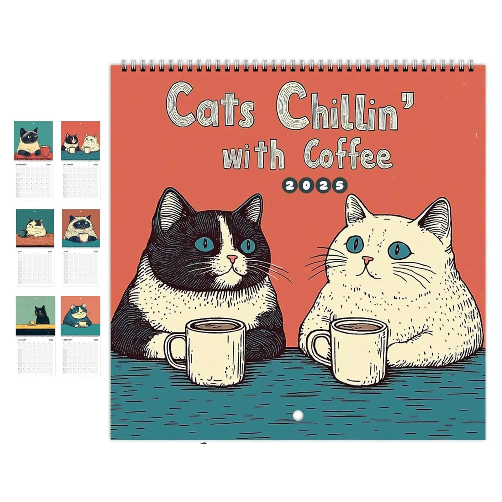 2025 Space Cats Theme Wall Calendar Funny Annual Monthly Wall Planner for Study Bedroom Office Decoration