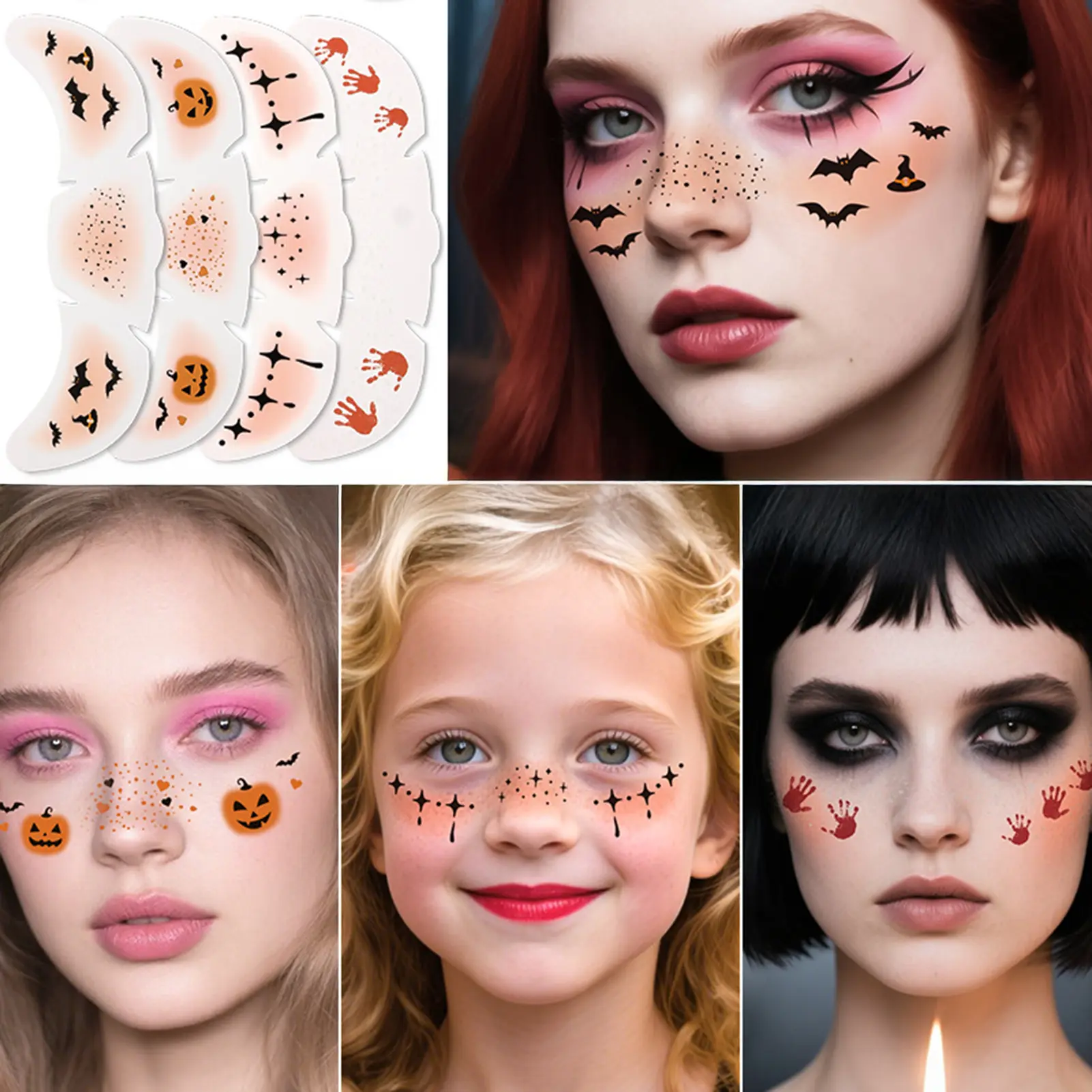 6pcs Halloween Fake Freckles Temporary Tattoos Sticker Waterproof Face Body Decor Accessories For Boys Girls Carnival Festival