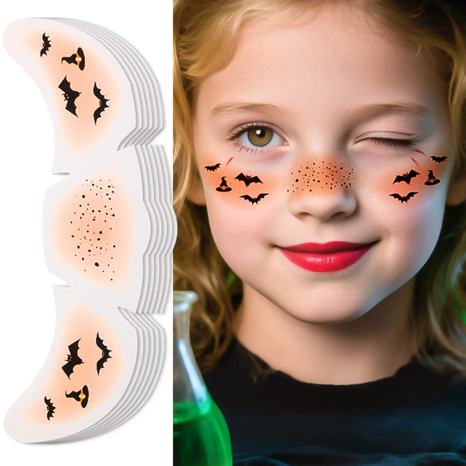 6pcs Halloween Fake Freckles Temporary Tattoos Sticker Waterproof Face Body Decor Accessories For Boys Girls Carnival Festival