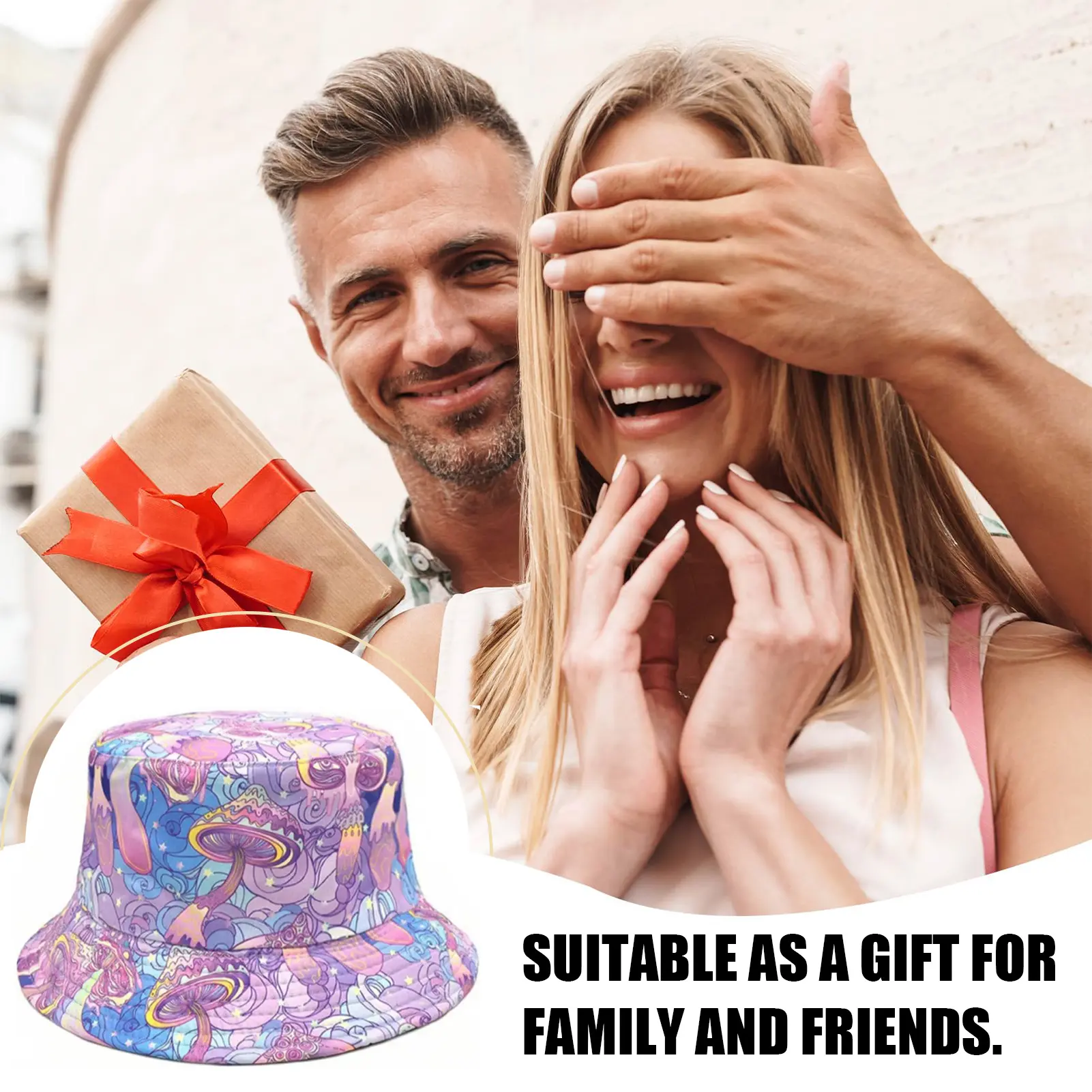 Purple Fisherman's Hat Retro Double-sided Mushroom Print Female Sun Holiday Hat Flowerpot Hat Double-Sided Design Spring Summer