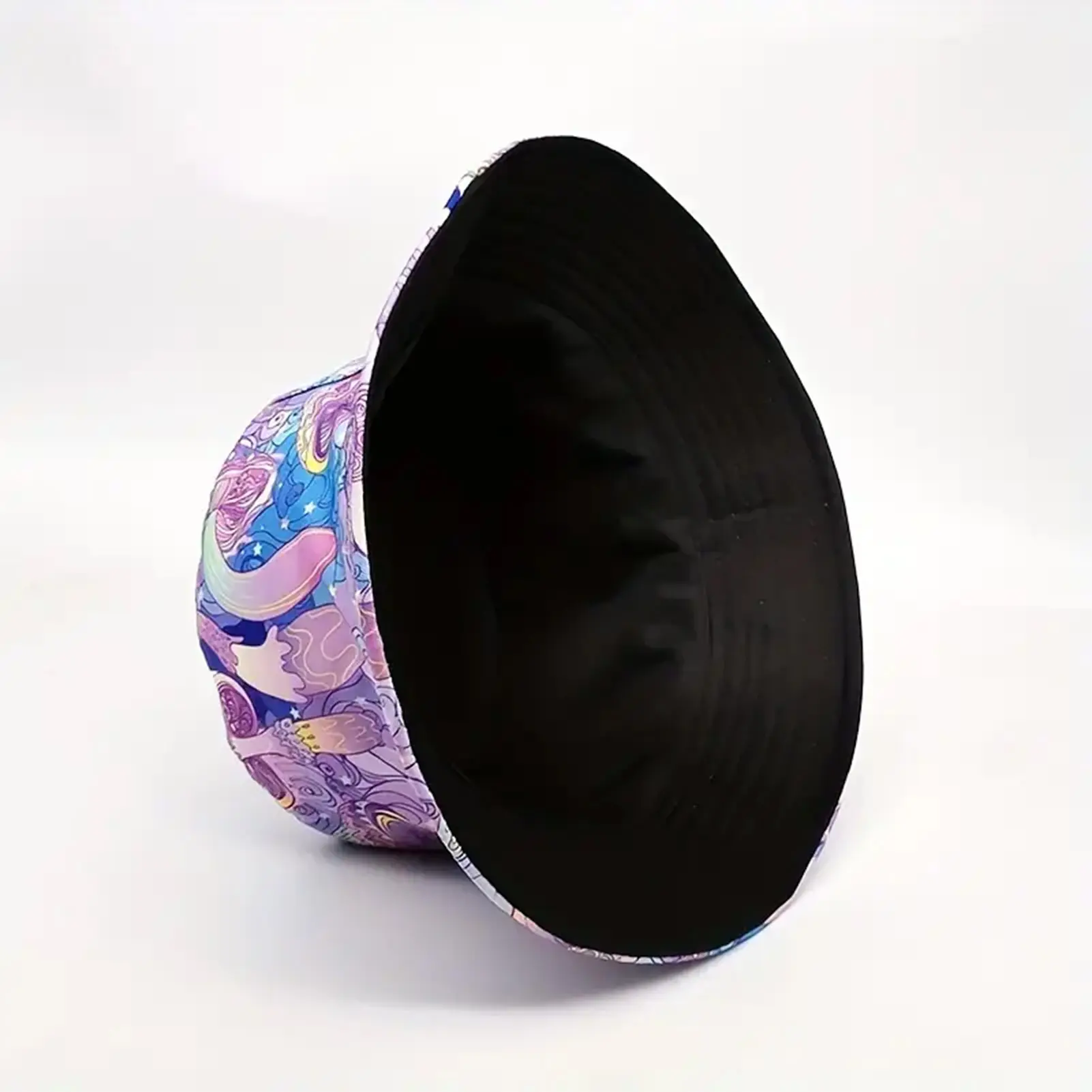 Purple Fisherman's Hat Retro Double-sided Mushroom Print Female Sun Holiday Hat Flowerpot Hat Double-Sided Design Spring Summer