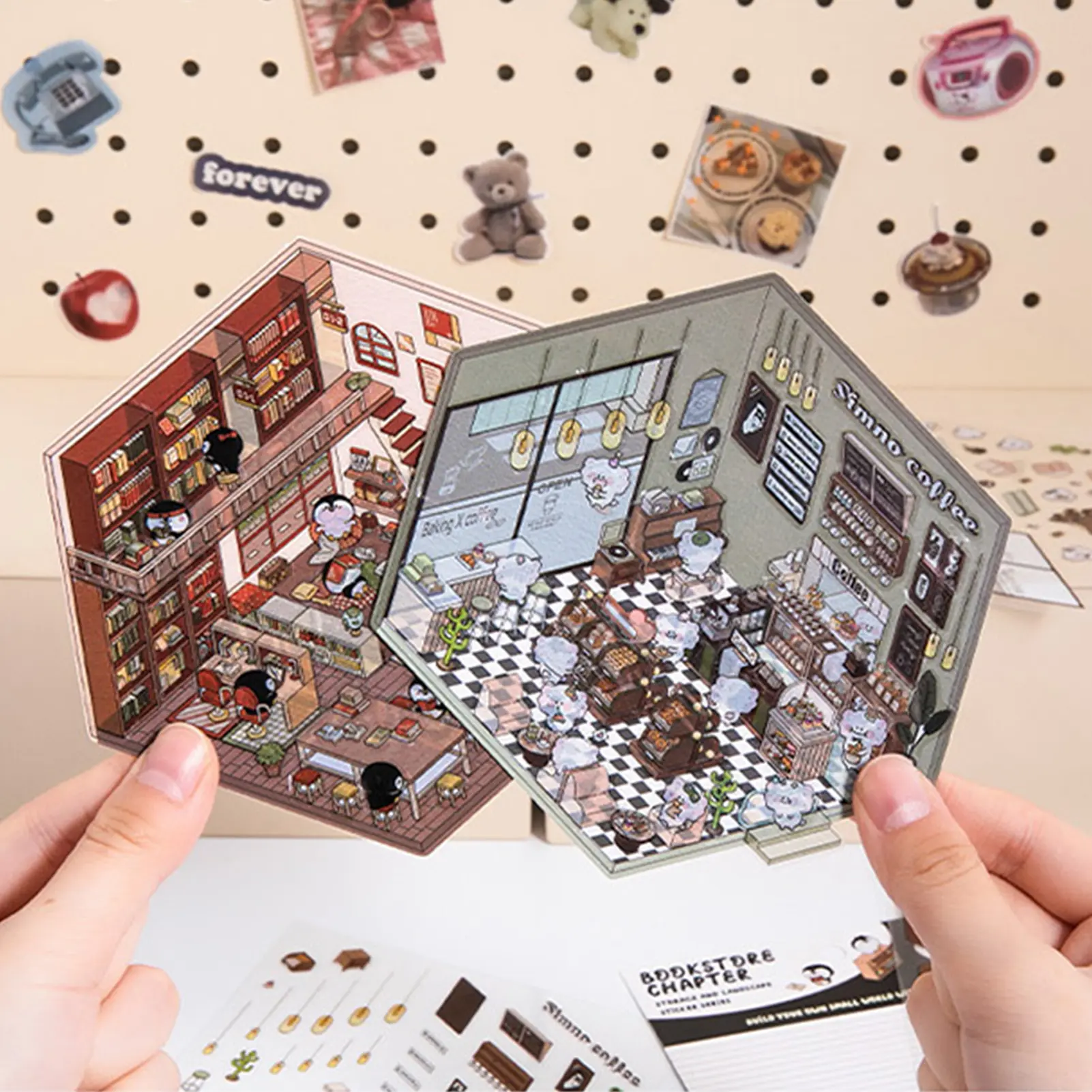 Landscaping 3D Stickers Miniature Scene Kawaii Stickers DIY Simulated Cabin Stickers School Accessories For Kids Gifts
