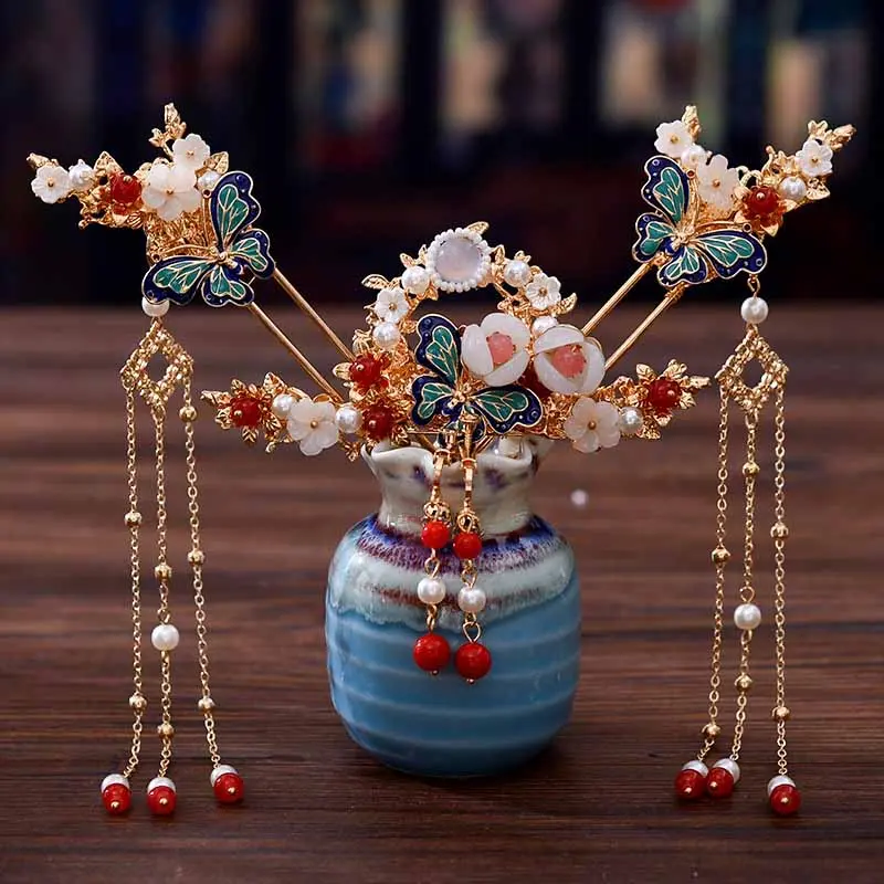 Ancient Chinese Hair Sticks Headwear Chinese Tassel Hair Chopsticks with Pearls Long Tassel Design Hair Sticks for Women Girls