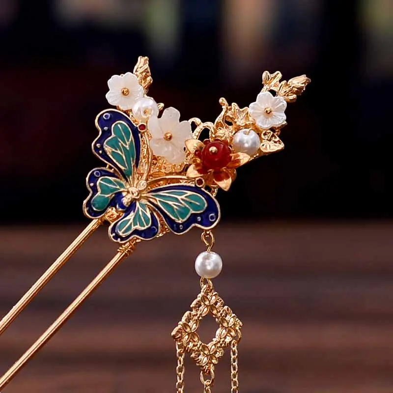 Ancient Chinese Hair Sticks Headwear Chinese Tassel Hair Chopsticks with Pearls Long Tassel Design Hair Sticks for Women Girls