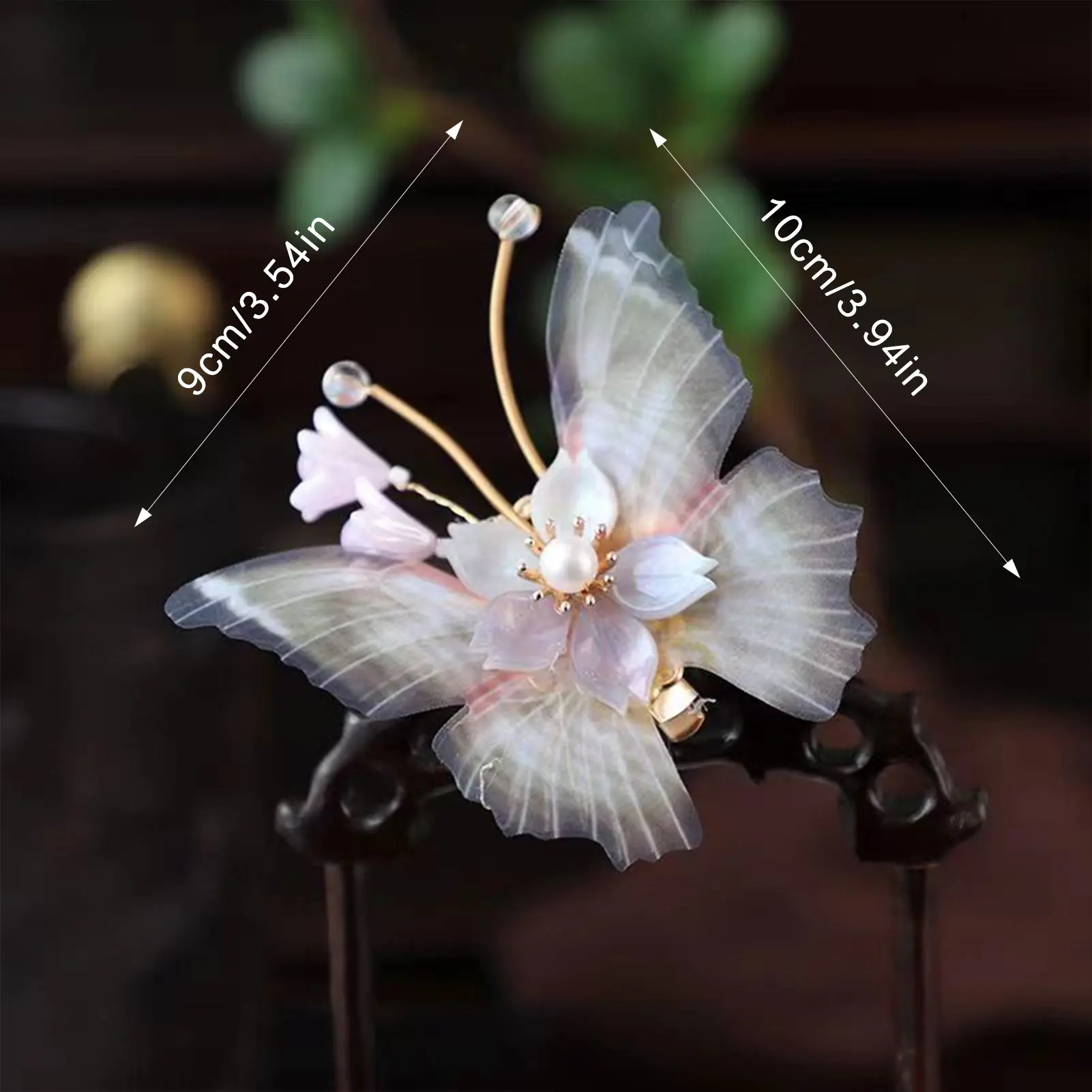 Gradual Purple Butterfly Hairpin Girl Headdress Pearl Chain Flower Hairpin Female Chinese National Wind Hair Accessories