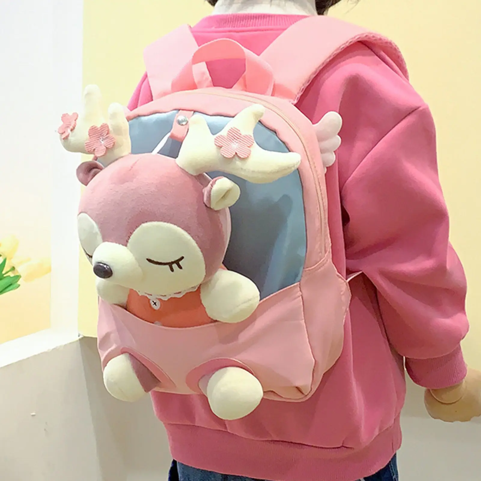 1pc Cartoon Plush Split Elk Cute Children's Small Backpack Kindergarten Baby Girl Lightweight Fashionable Cute Backpack Bag
