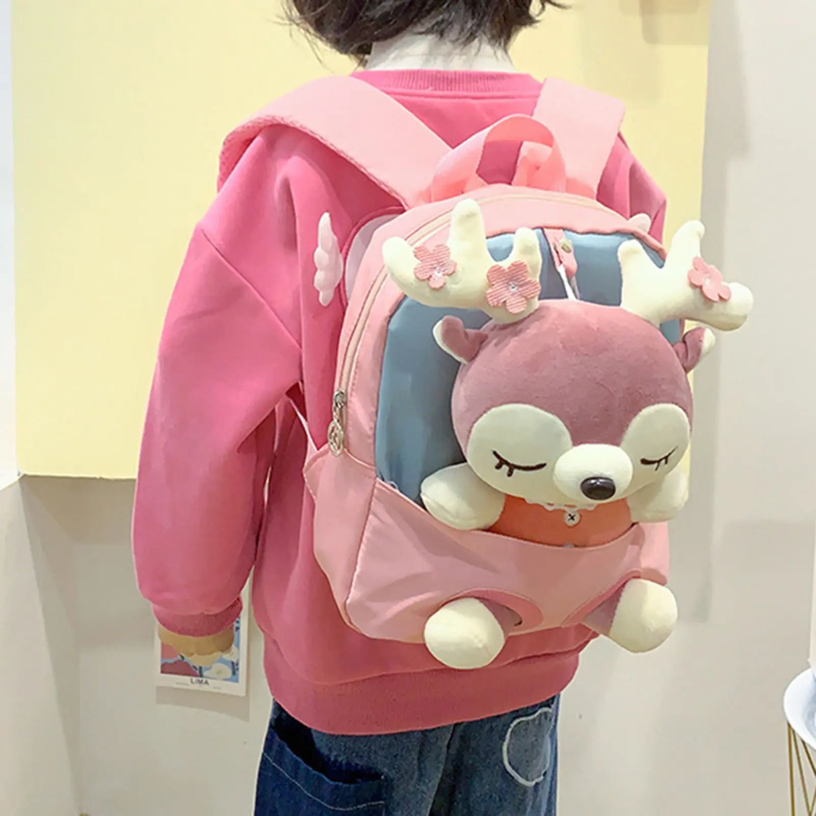 1pc Cartoon Plush Split Elk Cute Children's Small Backpack Kindergarten Baby Girl Lightweight Fashionable Cute Backpack Bag