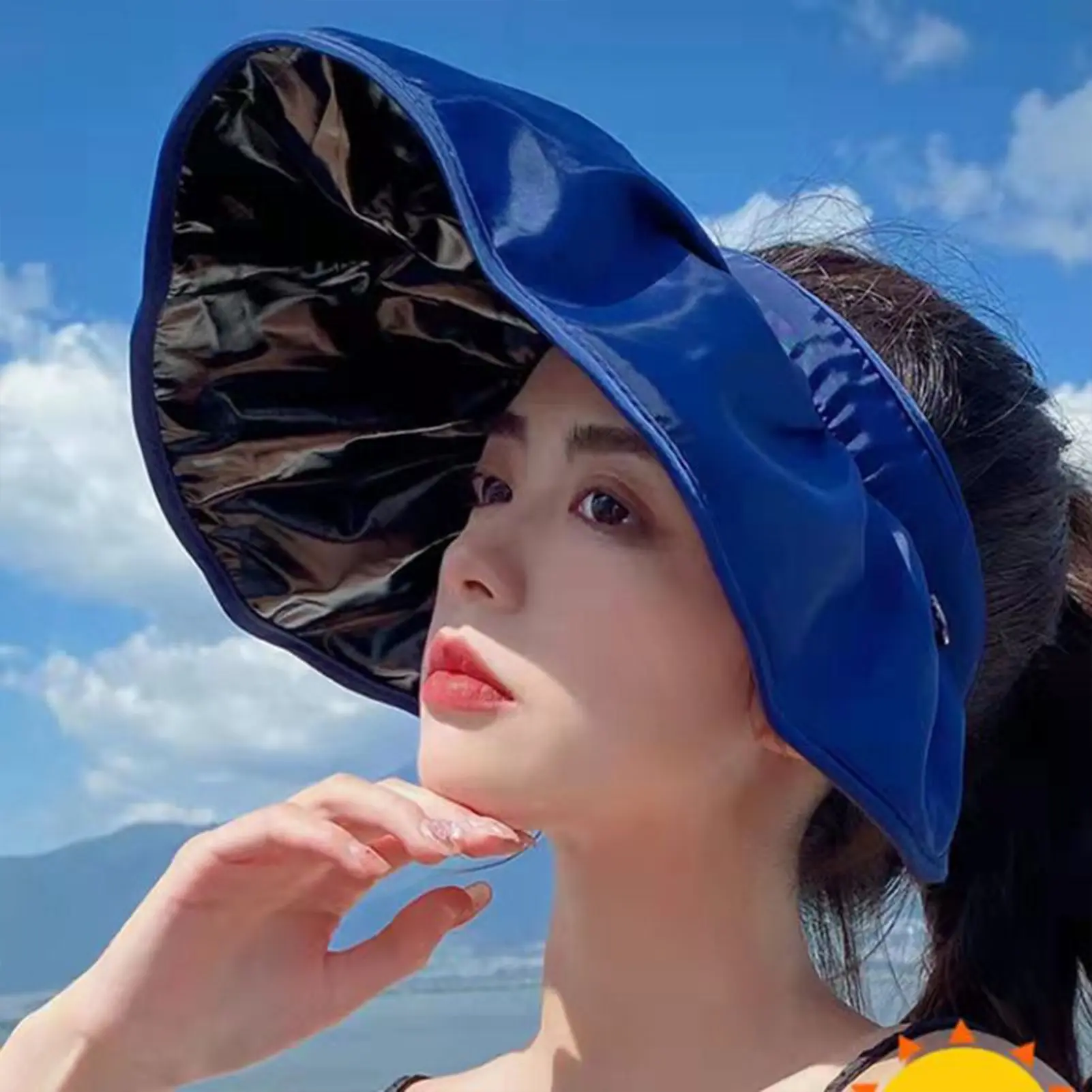 Korean Summer Dual-use Headband Sun Hat Women Hollow Top Outdoor Travel Cap Uv Sea Beach Hat Wide Brim Visor Hat Adjustable Size