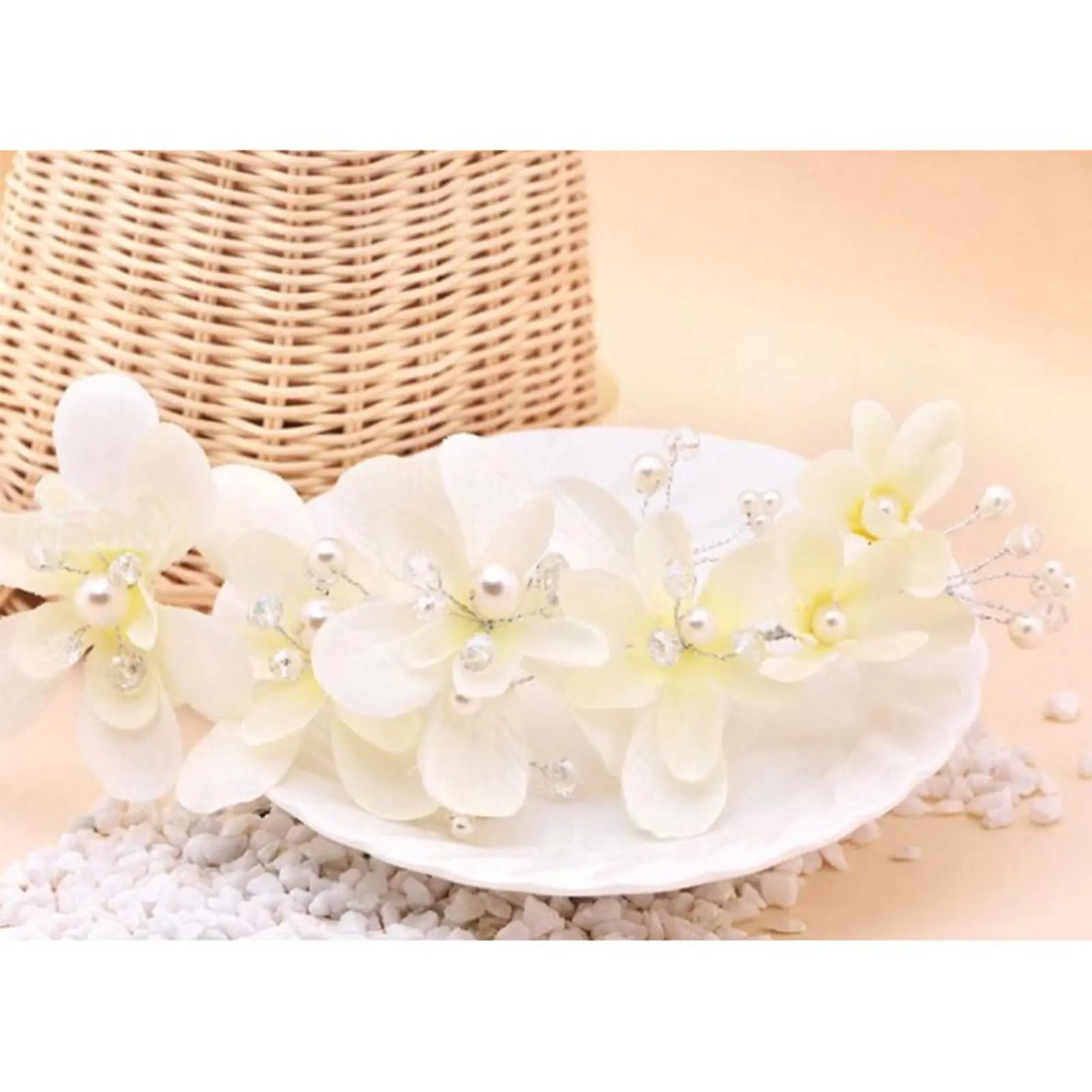 Floral Headband Garlands Lightweight Flower Wreath DIY Hair Accessory Wedding White/Red Flower Headwear with Pearl for Gown