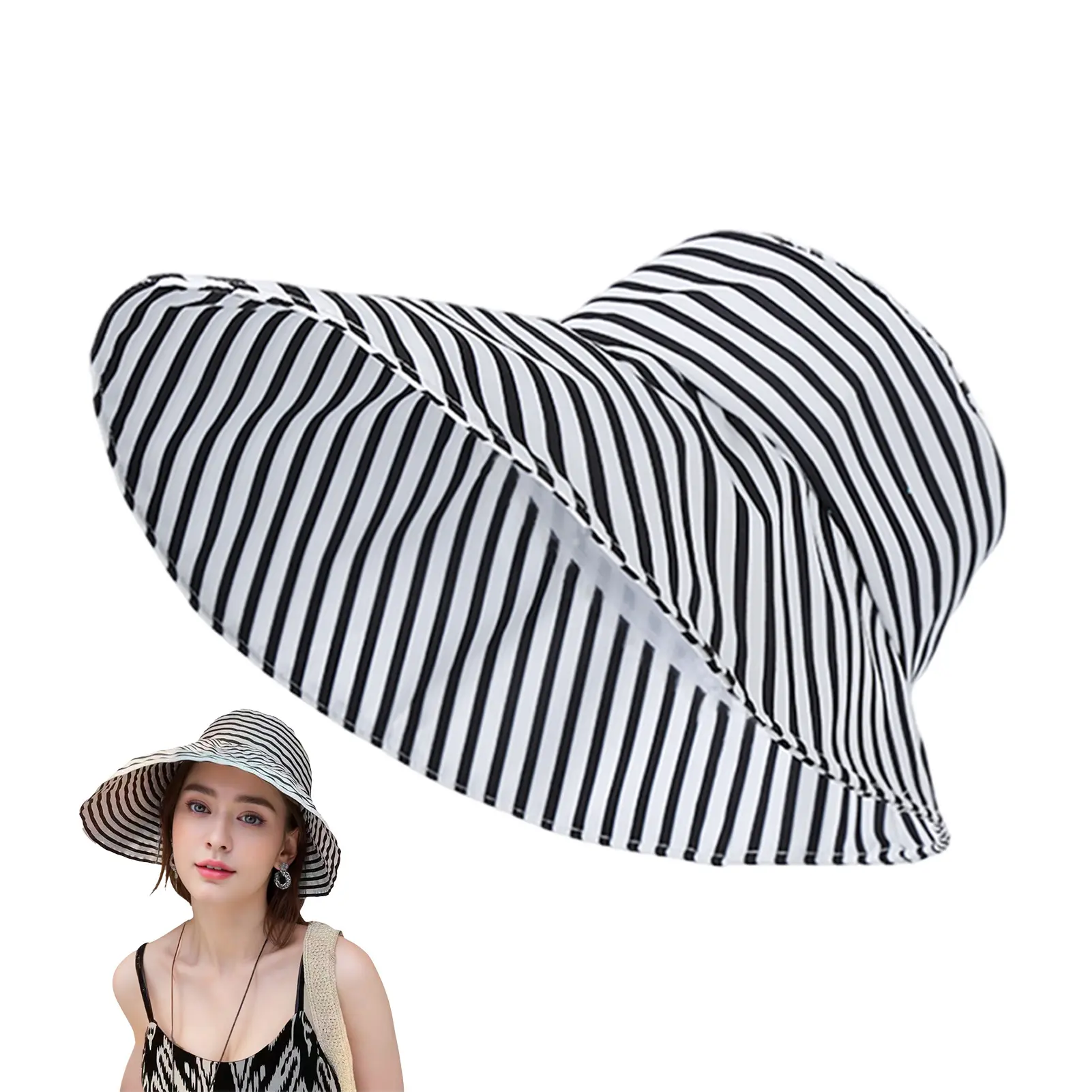 Wide Brim Summer Sun Hat Breathable Outdoor UV Protections Beach Sun Cap Stripe Hat for Fishing Hiking Camping Traveling
