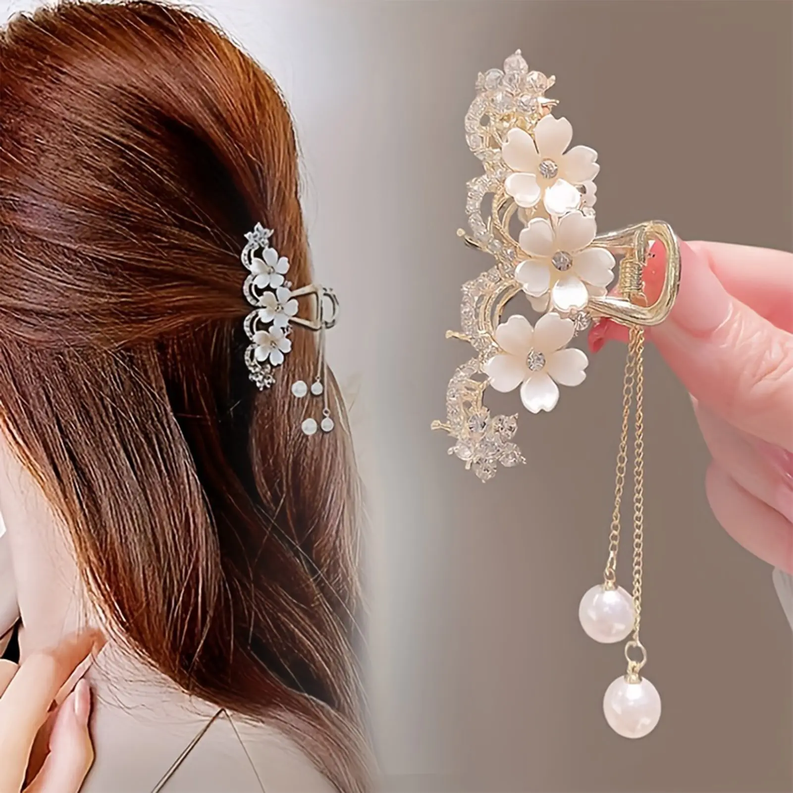 Luxurious Flower Rhinestone Hair Clips Versatile White Floral Decor Glitter Hair Clips for Women and Girls Daily  Hair Styling