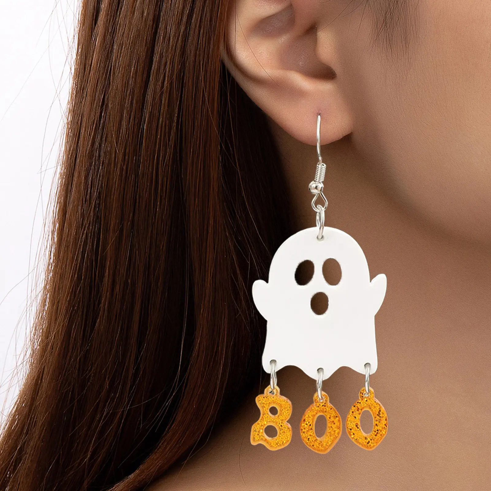 Halloween Acrylic White Ghost Earrings Playful Spooky Boo Dangling Jewelry for Women Cute Costume Party Ear Decor Accessories