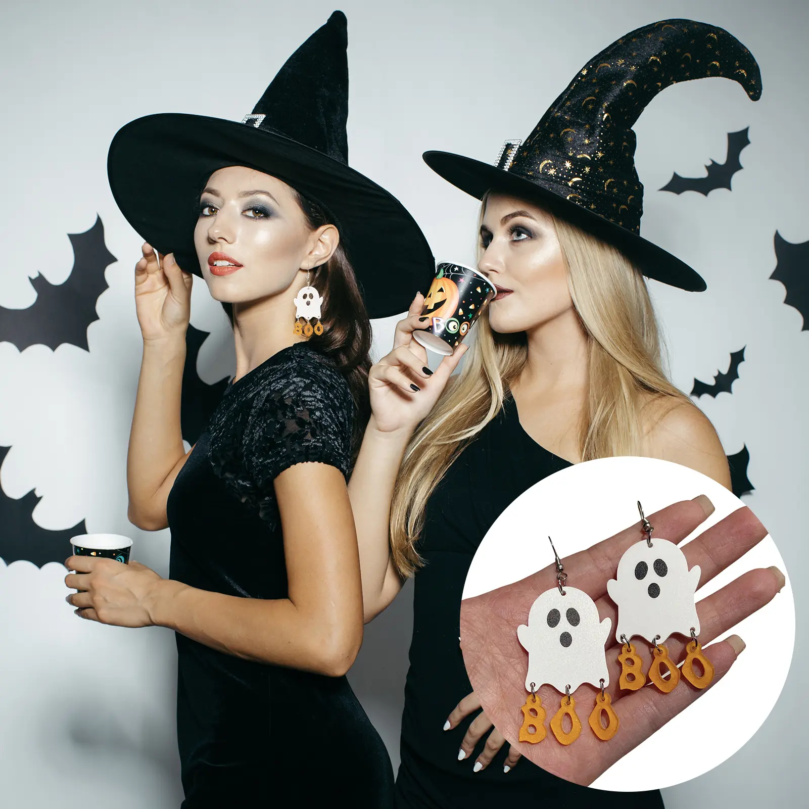 Halloween Acrylic White Ghost Earrings Playful Spooky Boo Dangling Jewelry for Women Cute Costume Party Ear Decor Accessories