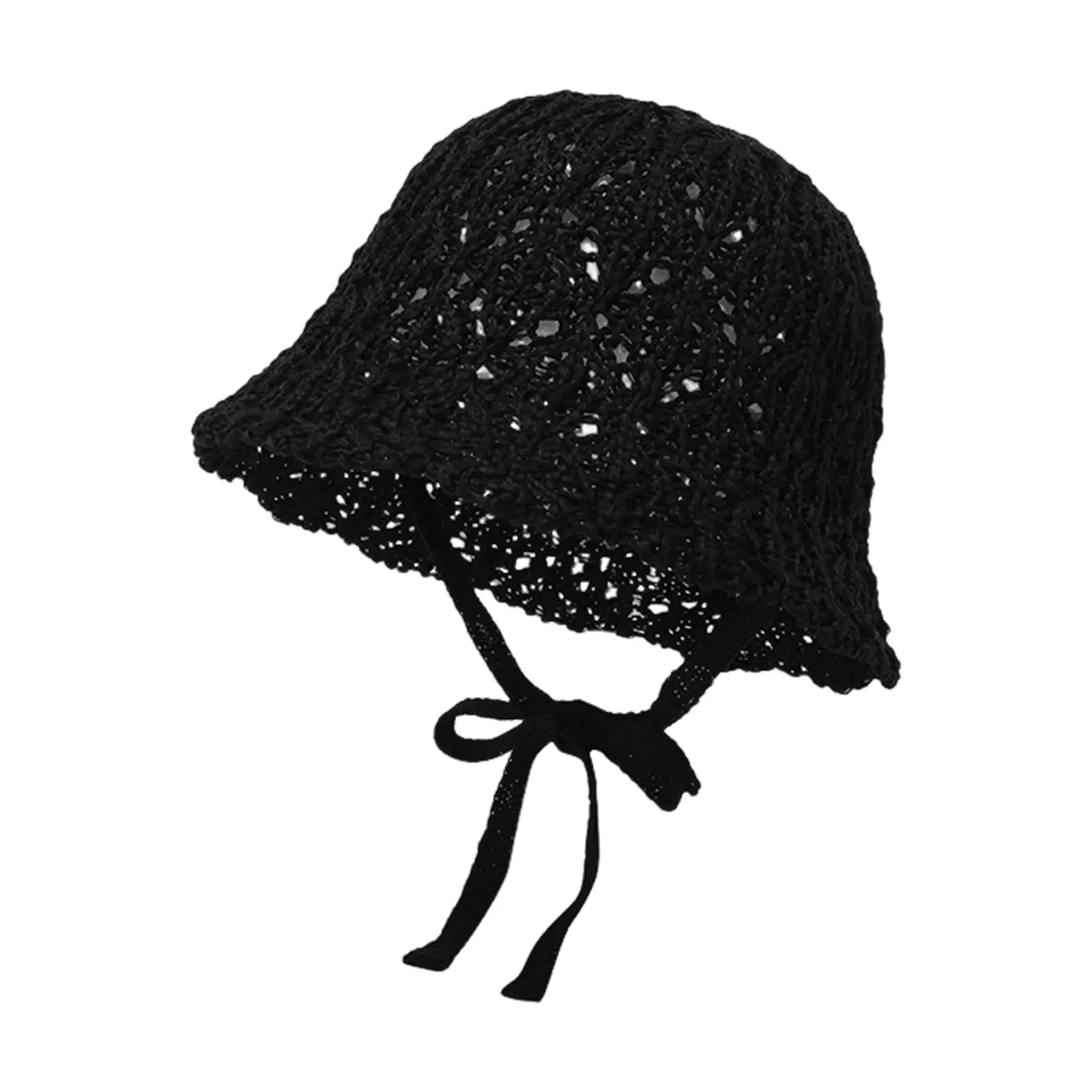Hollow Summer Beach Sun Hat Women's Drawstring Anti-UV Sunshade Bucket Hat for Fishing Camping Traveling