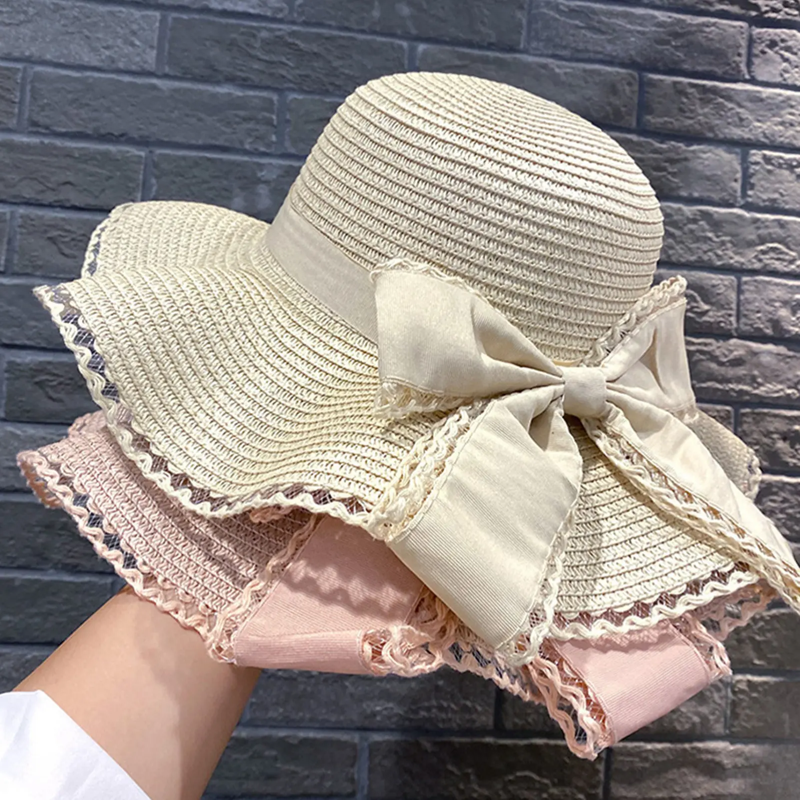 Summer Straw Hat Women Wide Brim Summer Hat With Lace Bowknot Design Elegant Straw Hats for Summer Beach Fishing Hiking Gift