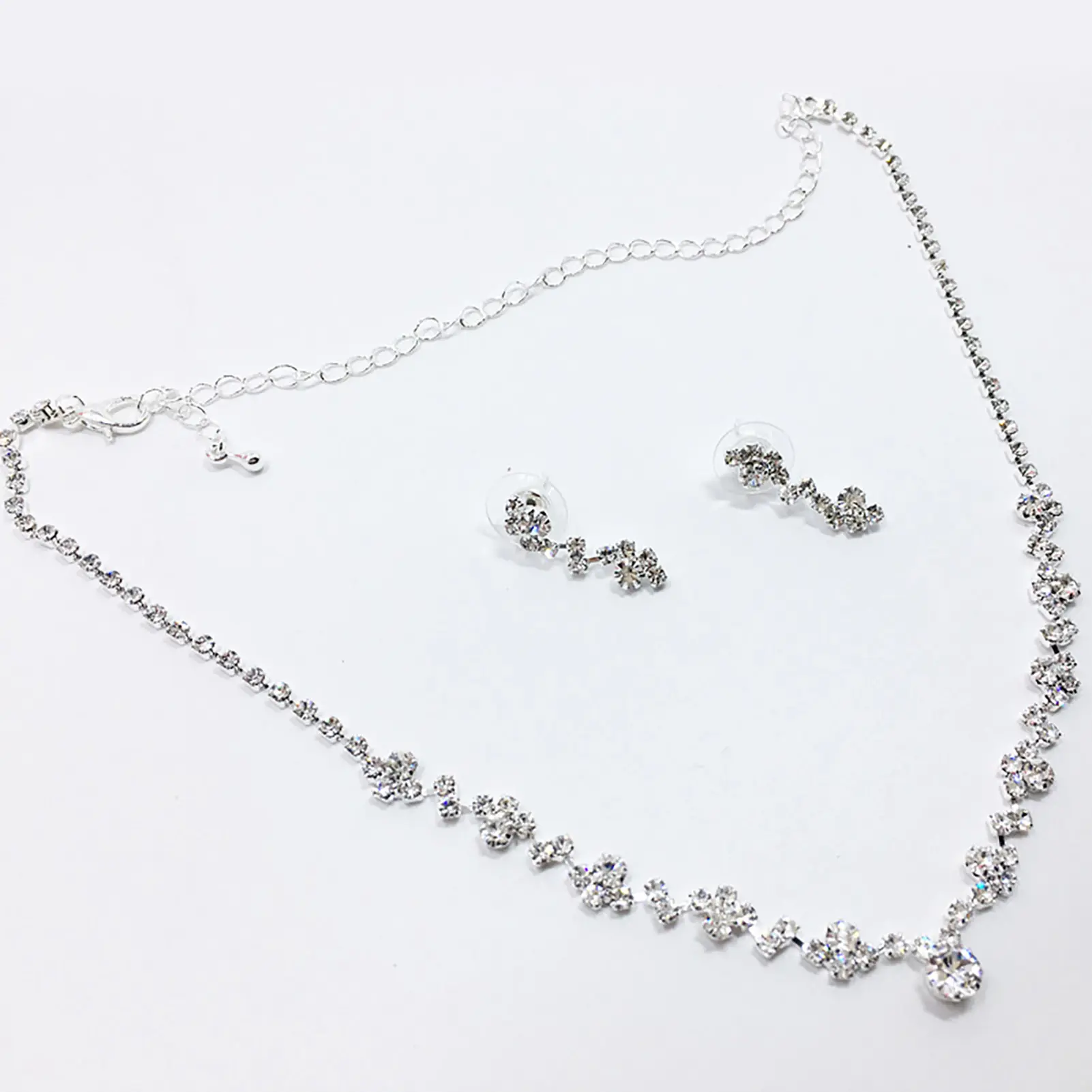 Fashion Crystal Bride Jewelry Set Rhinestone Silver-plated Wedding Dress Banquet Necklace Earring Set Ladies Gift Banquet