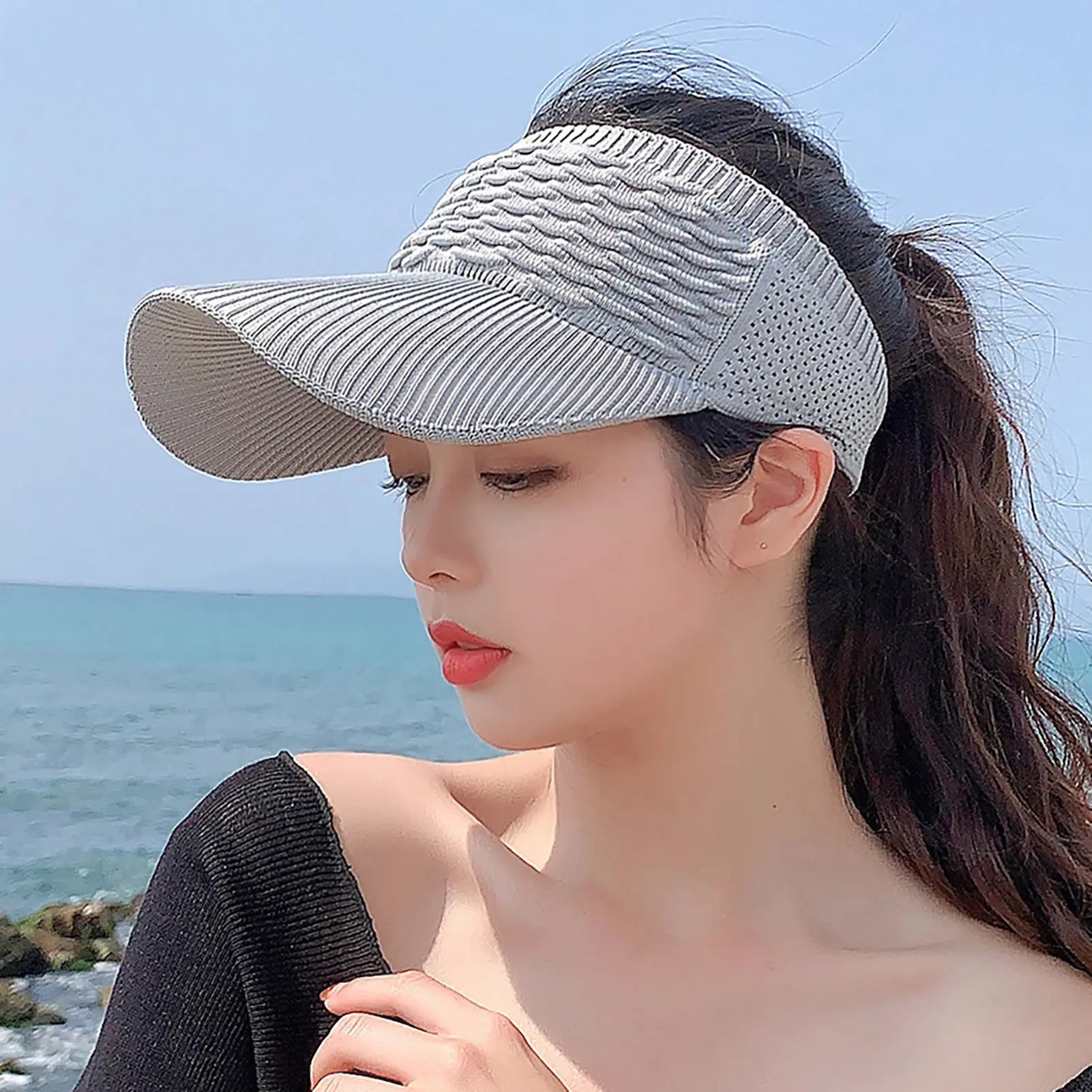 1Pc Women Anti-uv Sun Hats Breathable Adjustable Empty Top Visor Caps For Tennis Golf Running Travel Beach Sport Outdoor Hat