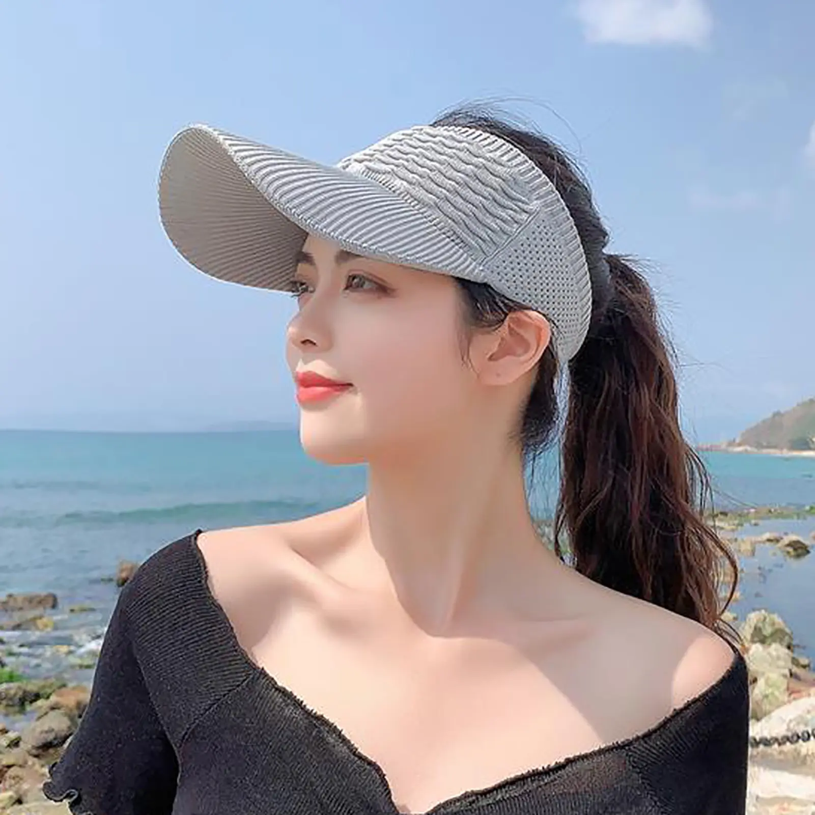 1Pc Women Anti-uv Sun Hats Breathable Adjustable Empty Top Visor Caps For Tennis Golf Running Travel Beach Sport Outdoor Hat