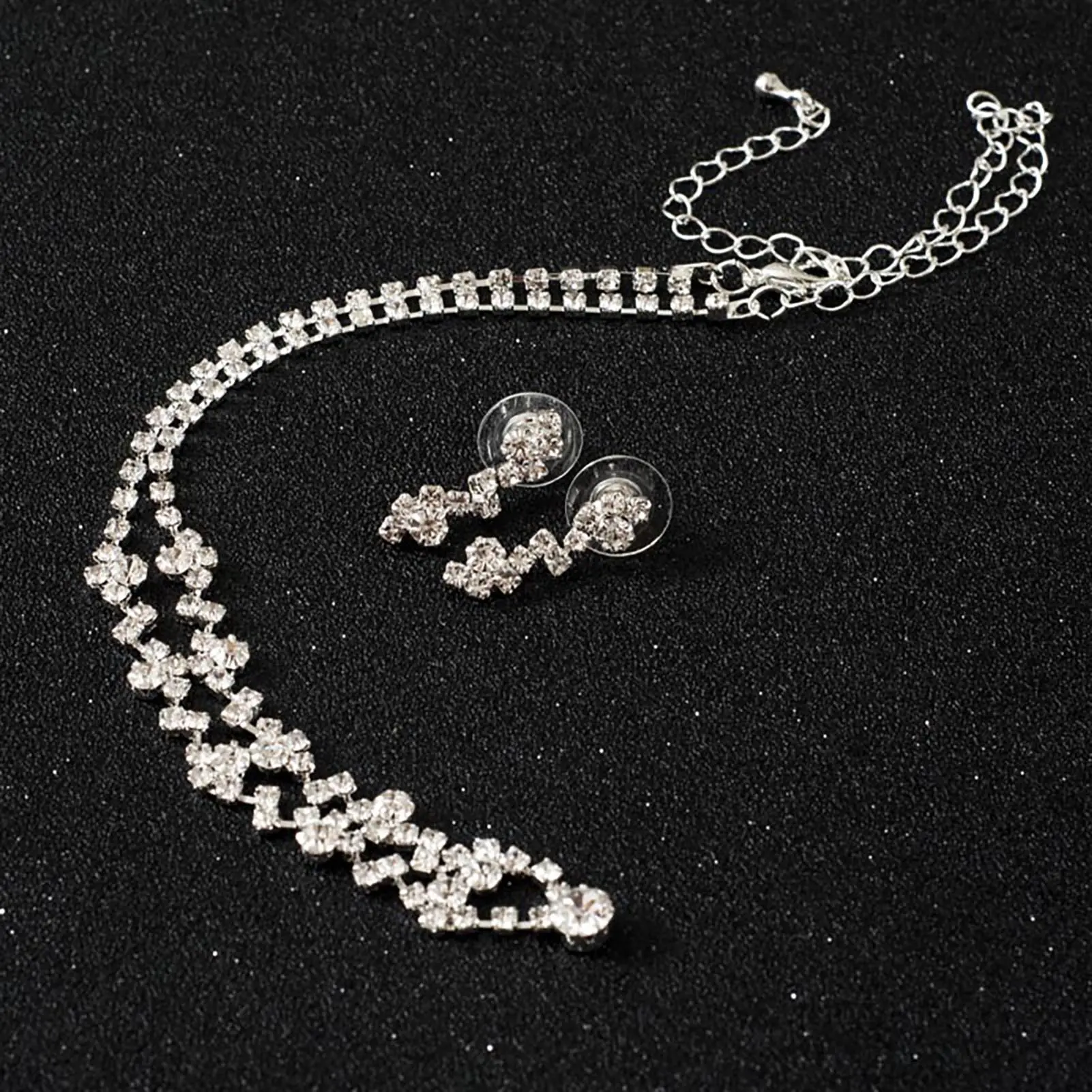 Fashion Crystal Bride Jewelry Set Rhinestone Silver-plated Wedding Dress Banquet Necklace Earring Set Ladies Gift Banquet